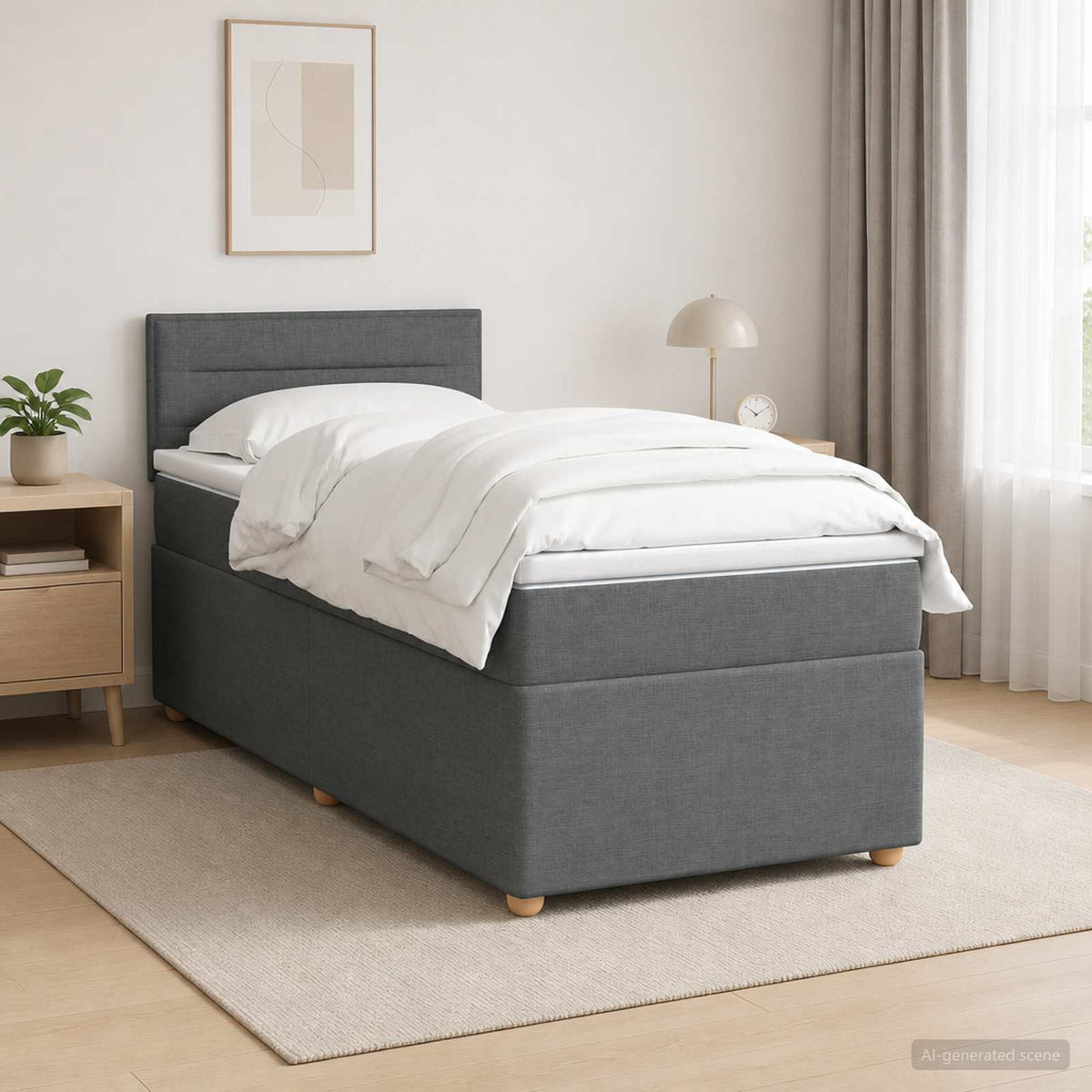 Boxspringbett mit Matratze Dunkelgrau 90 x 200 cm Stoff