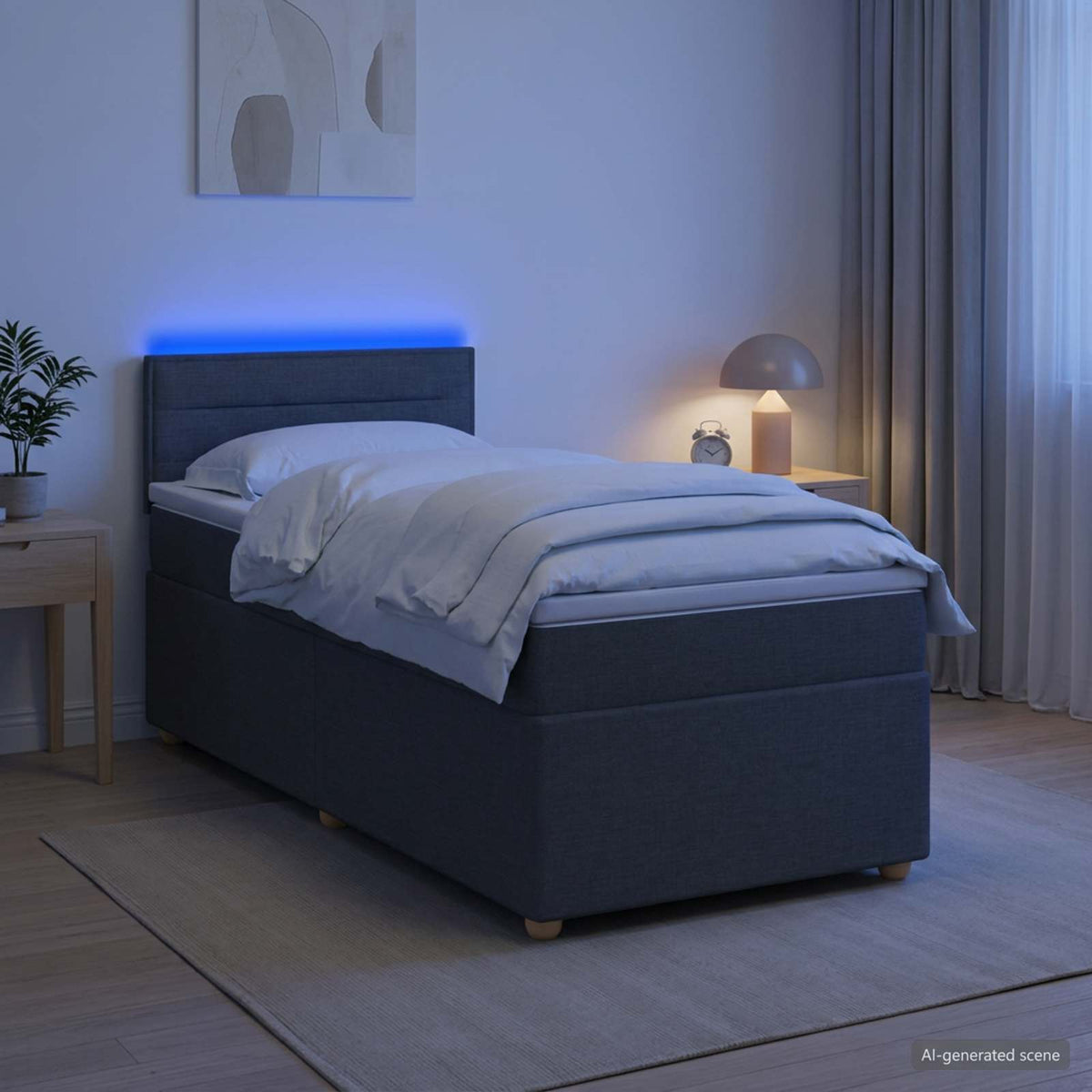 Boxspringbett mit Matratze und LED Dunkelgrau 90 x 190 cm Stoff