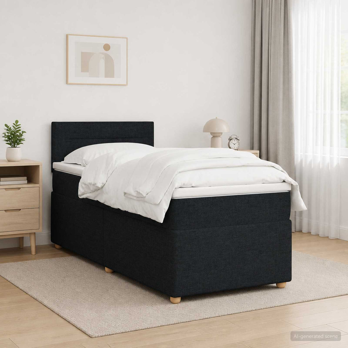 Boxspringbett mit Matratze Schwarz 90 x 190 cm Stoff