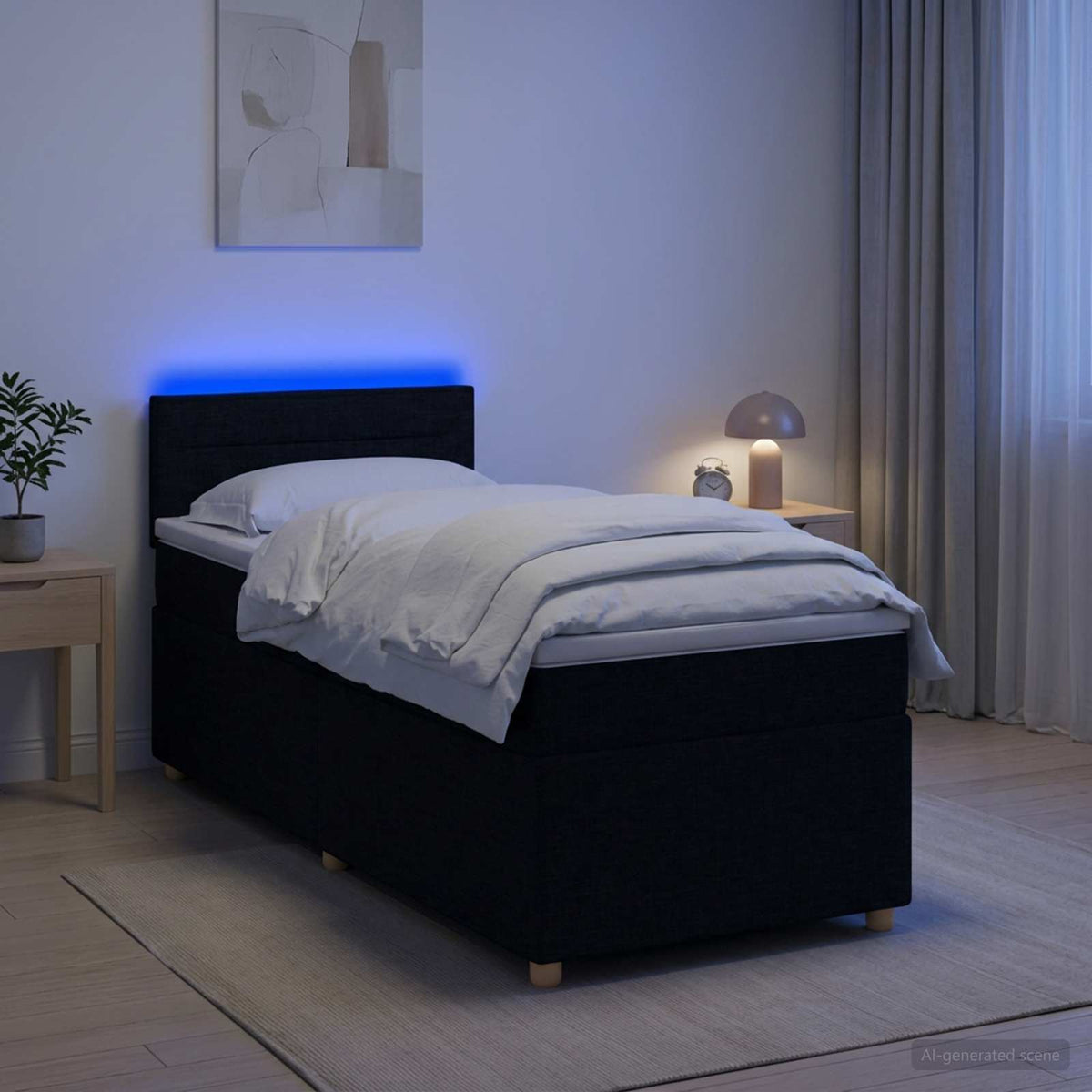 Boxspringbett mit Matratze Schwarz 90 x 190 cm Stoff
