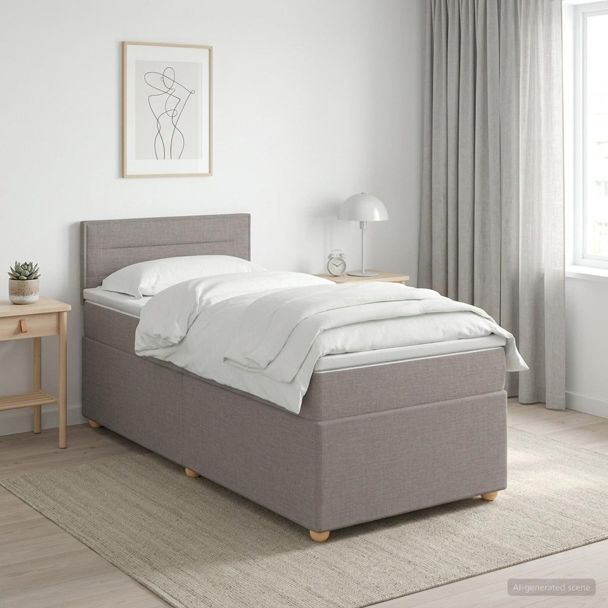 Boxspringbett mit Matratze mit Kopfteil Taupe 90 x 190 cm Stoff