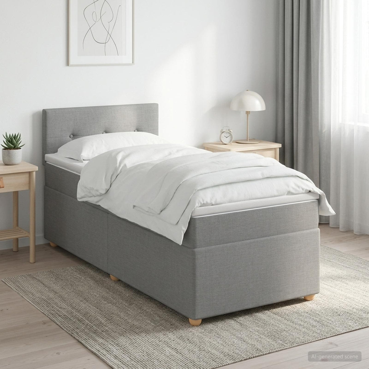 Boxspringbett mit Matratze Hellgrau 90 x 190 cm Stoff