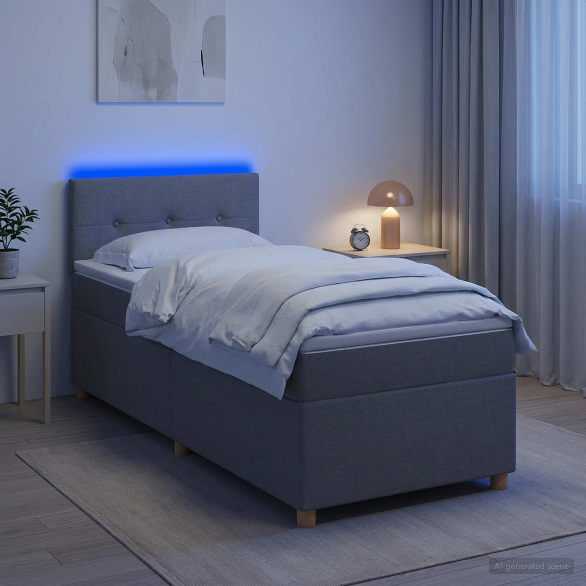 Boxspringbett mit Matratze Hellgrau 90 x 190 cm Stoff
