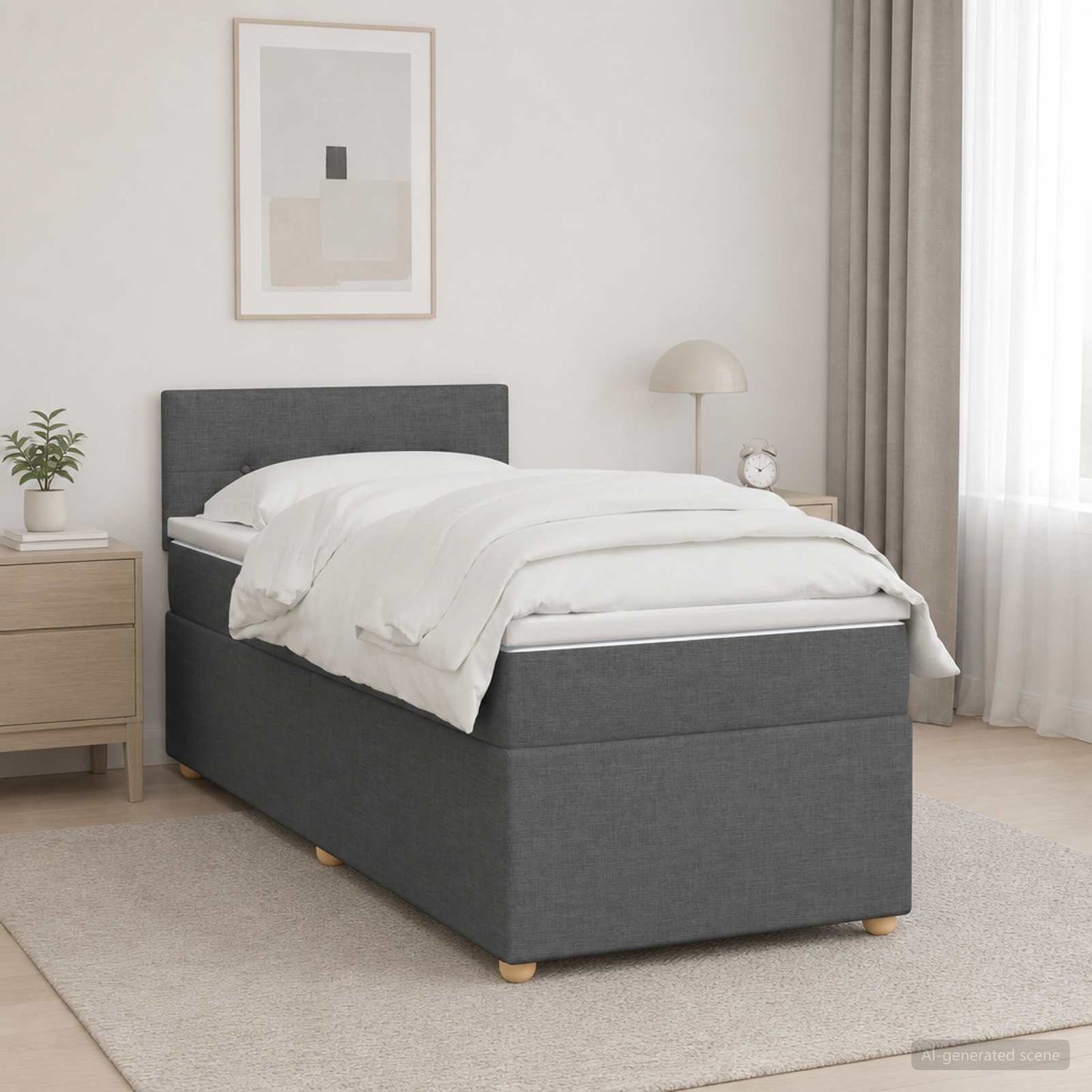 Boxspringbett mit Matratze Dunkelgrau 100 x 200 cm Stoff