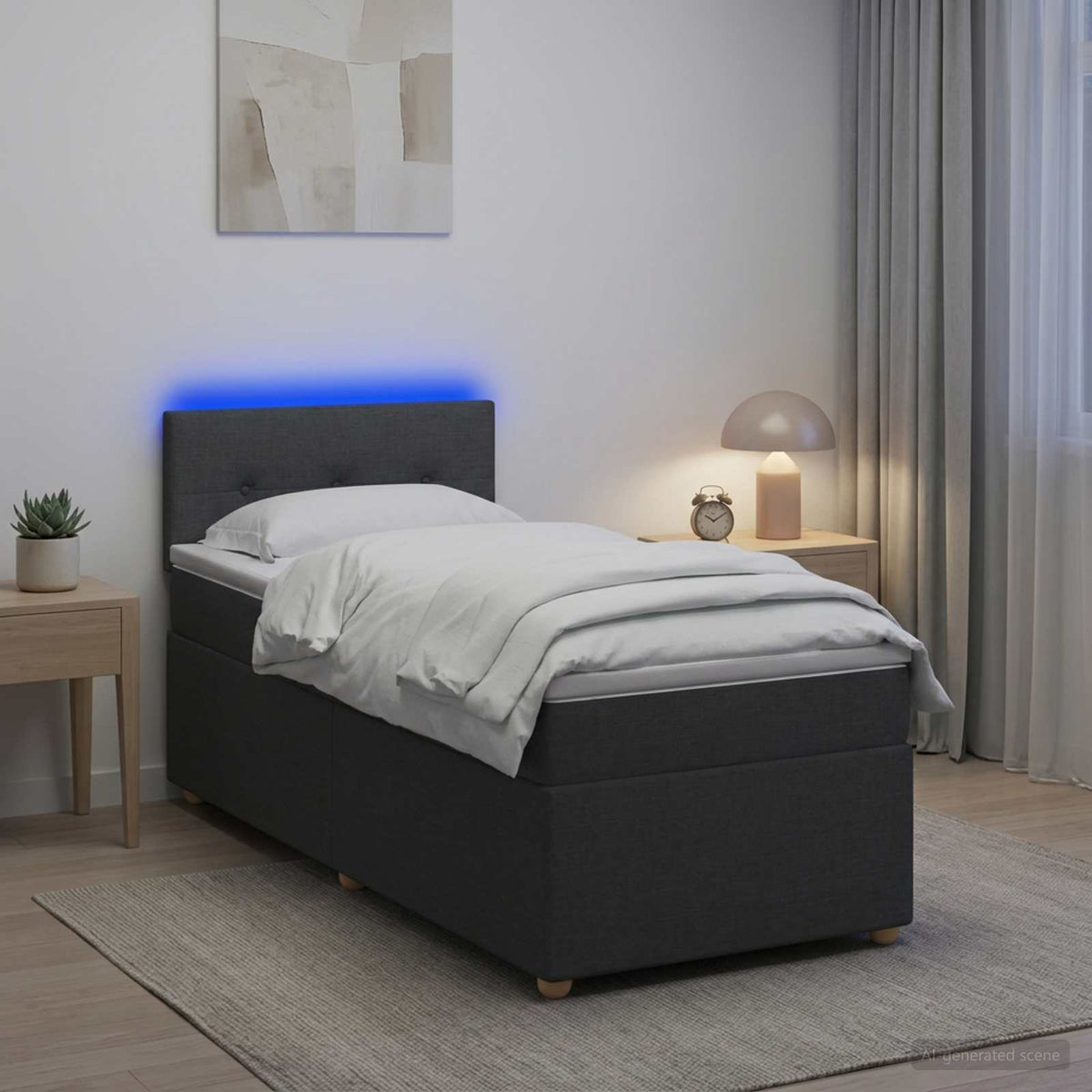 Boxspringbett mit Matratze Dunkelgrau 90 x 200 cm Stoff