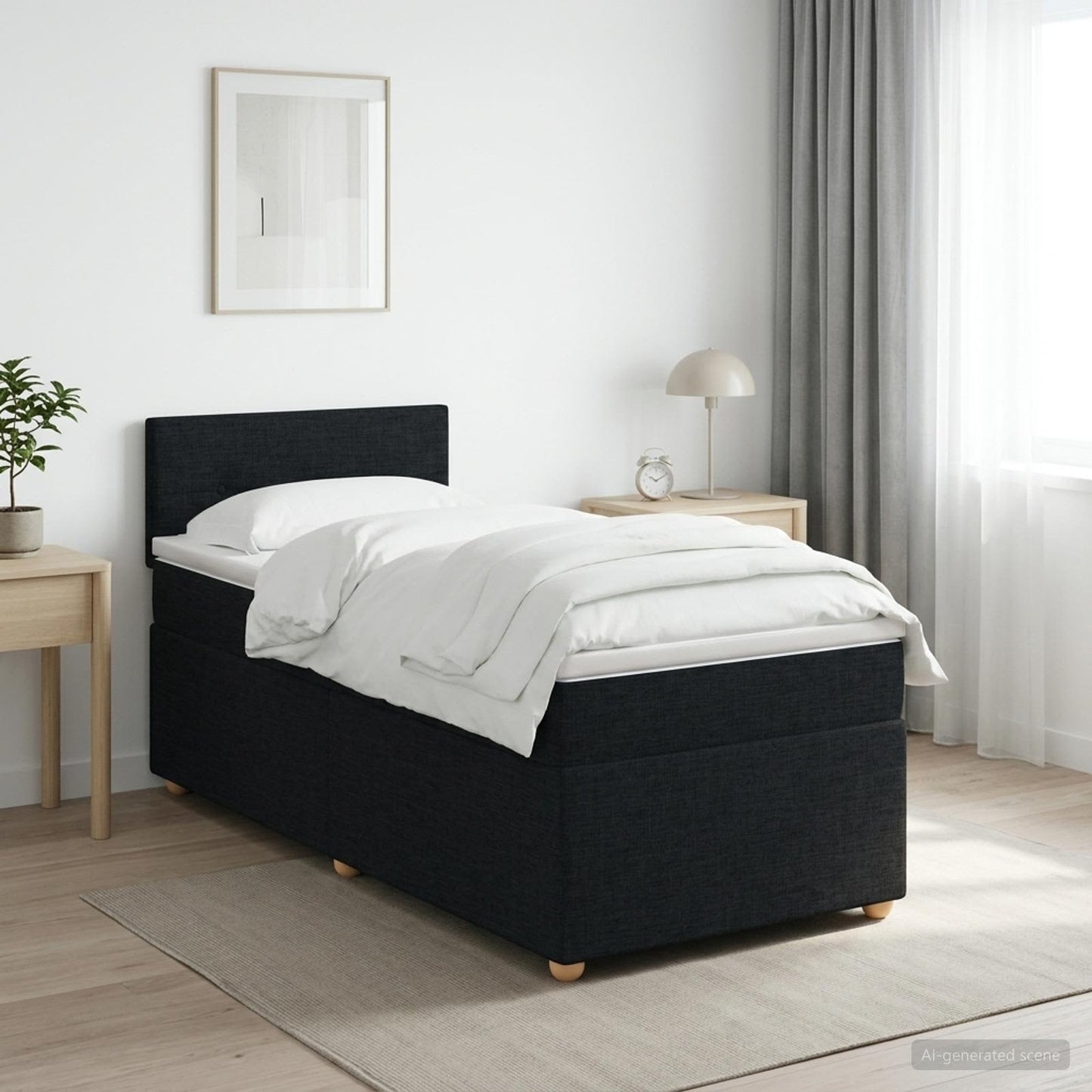 Boxspringbett mit Matratze Schwarz 90 x 190 cm Stoff