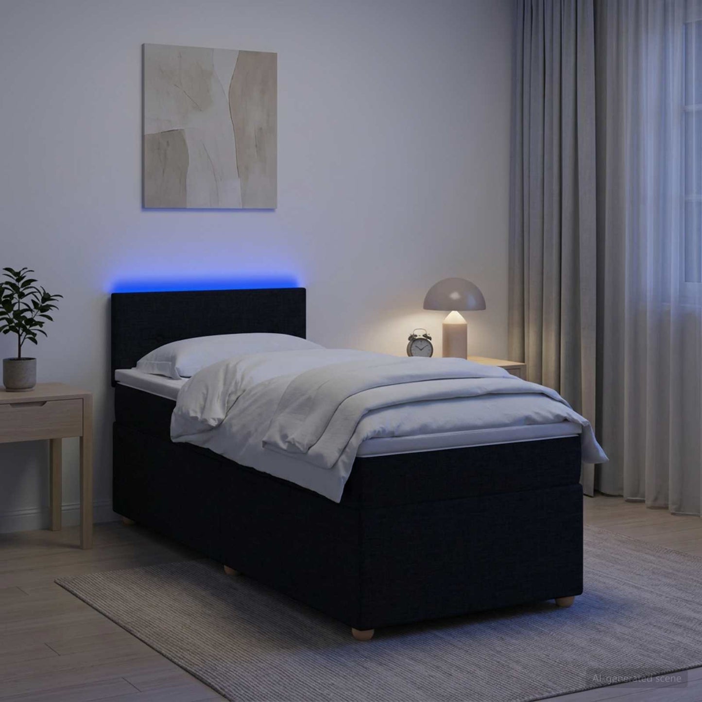 Boxspringbett mit Matratze Schwarz 90 x 200 cm Stoff