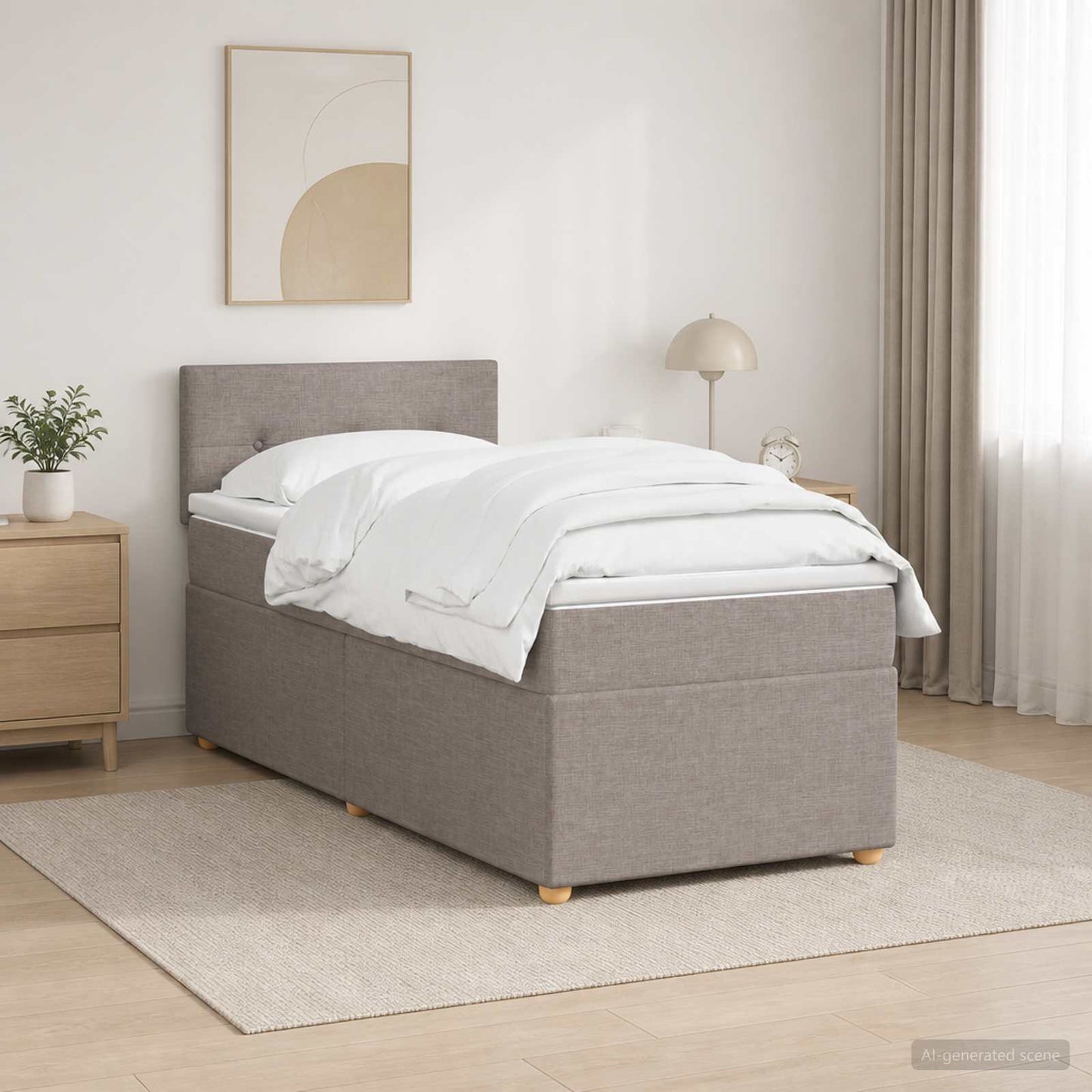 Boxspringbett mit Matratze mit Kopfteil Taupe 90 x 190 cm Stoff