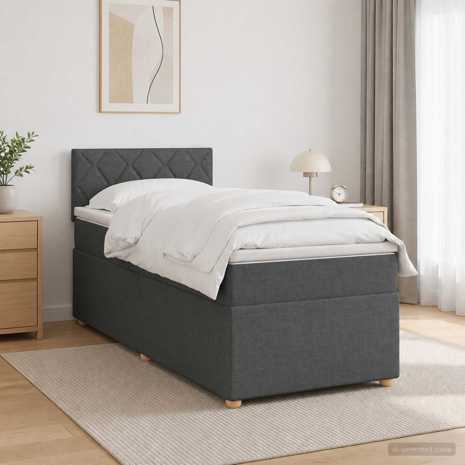 Boxspringbett mit Matratze Dunkelgrau 80 x 200 cm Stoff
