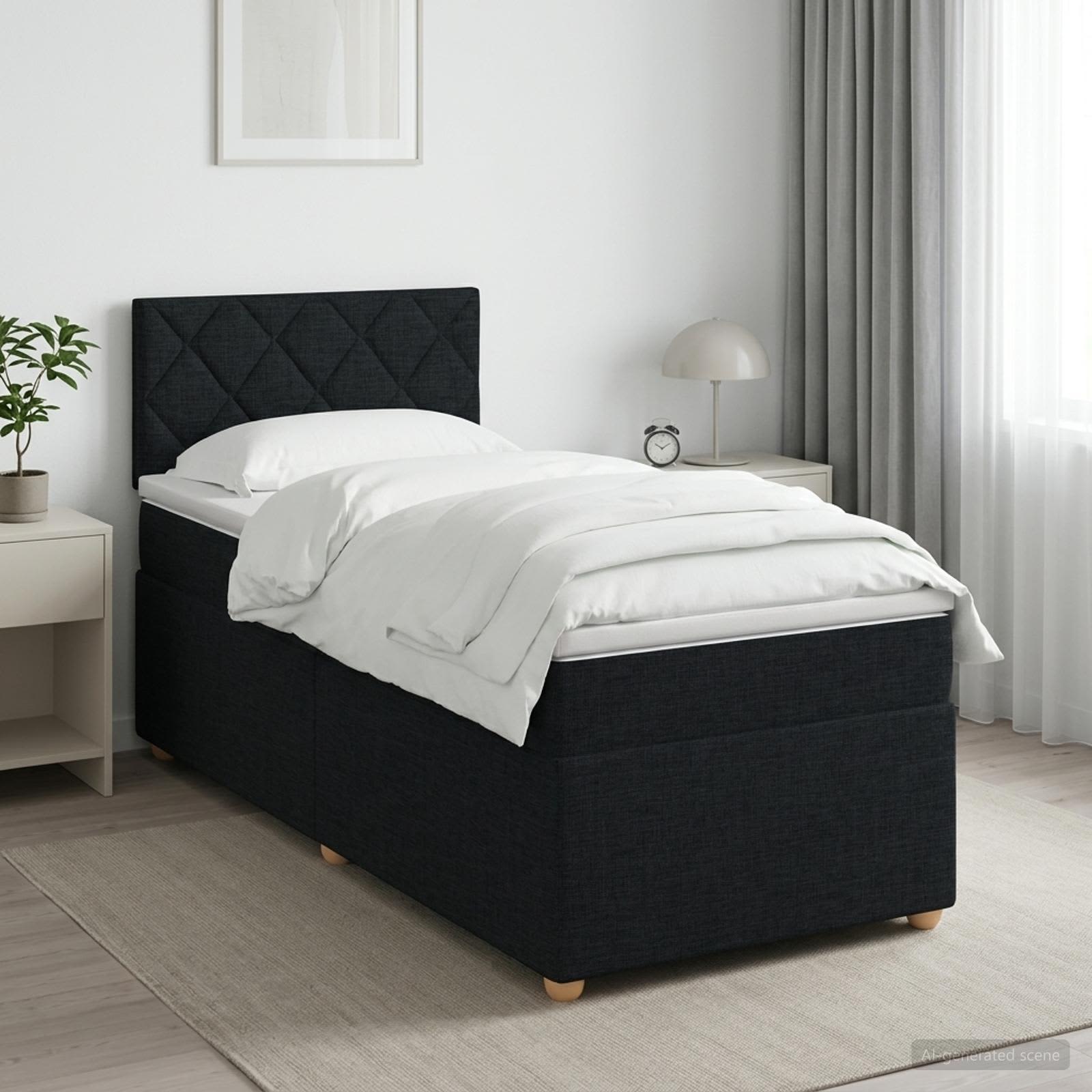 Boxspringbett mit Matratze Schwarz 90 x 190 cm Stoff