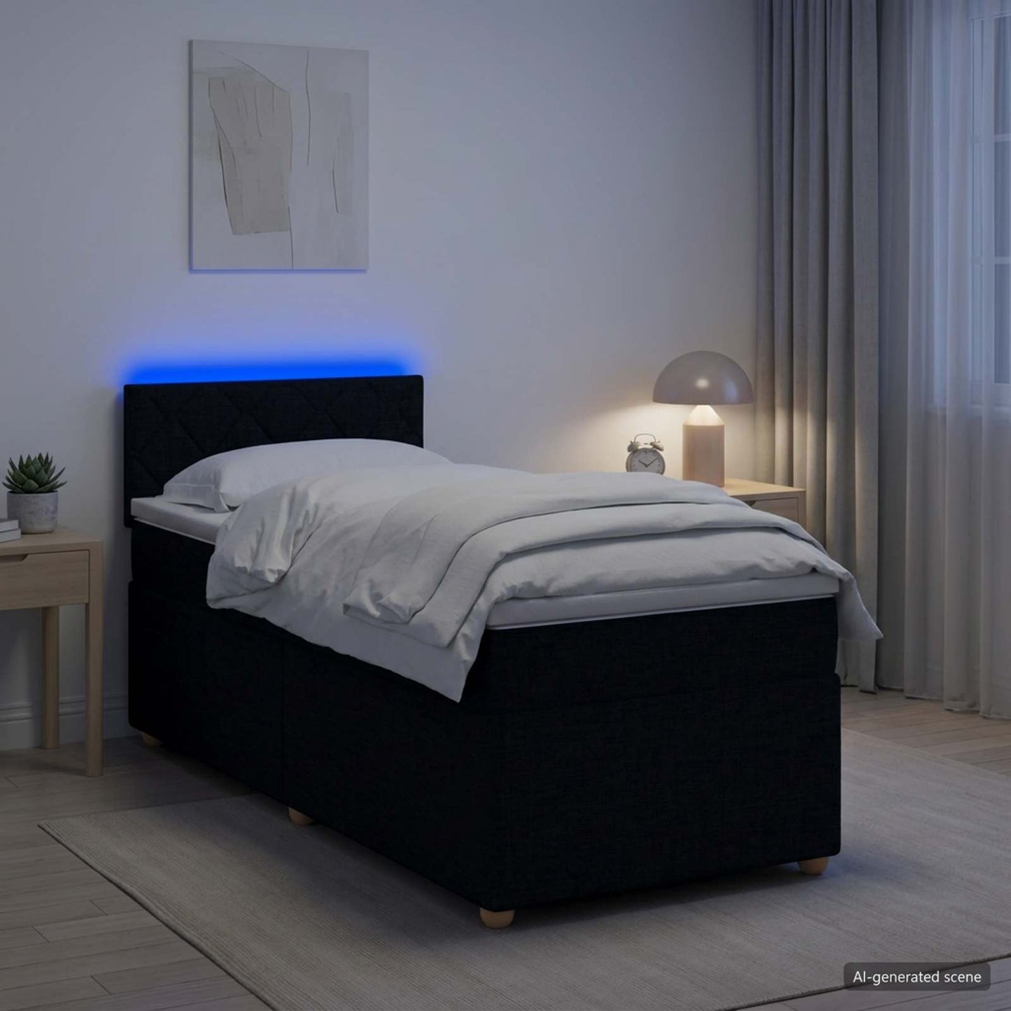 Boxspringbett mit Matratze Schwarz 90 x 190 cm Stoff