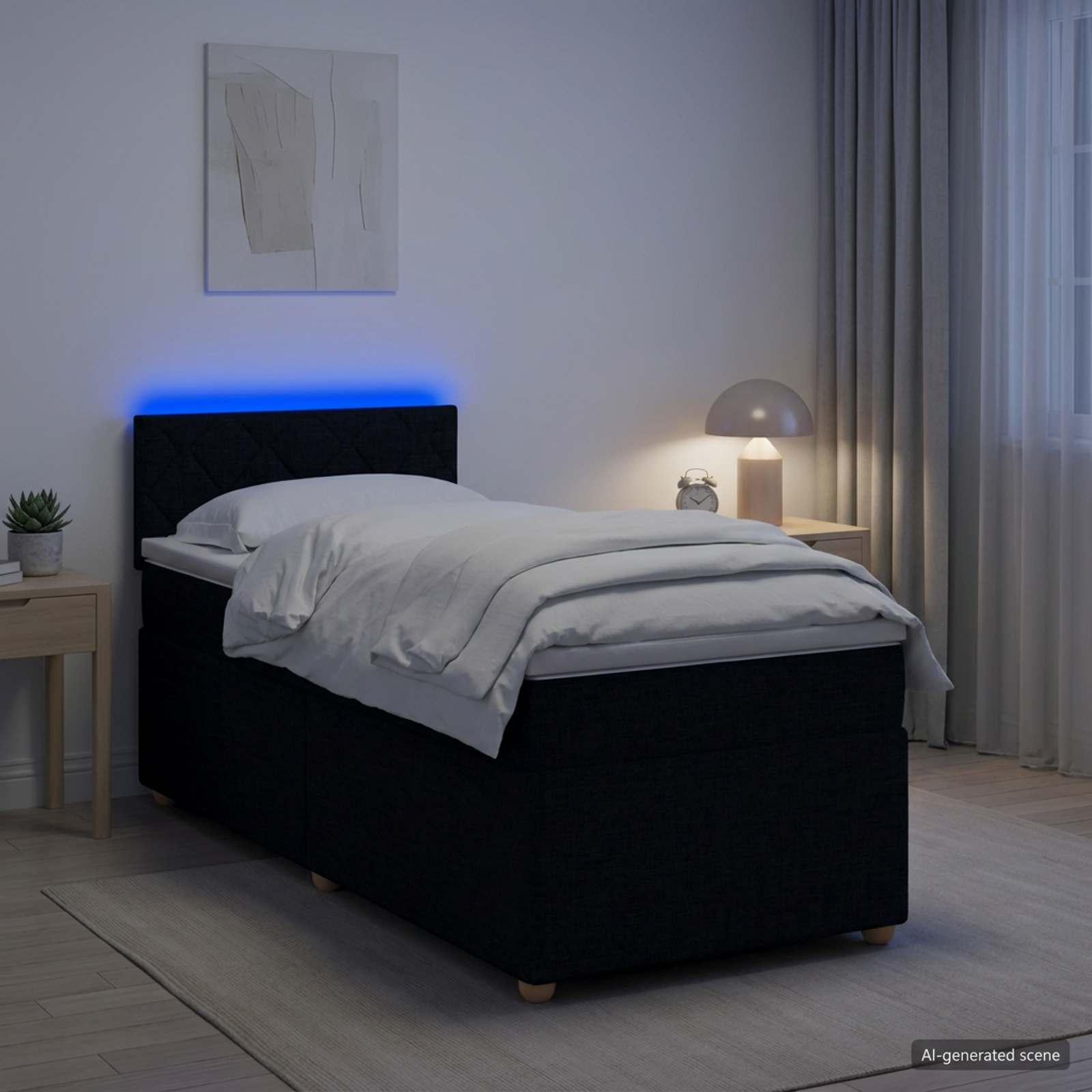 Boxspringbett mit Matratze Schwarz 90 x 190 cm Stoff
