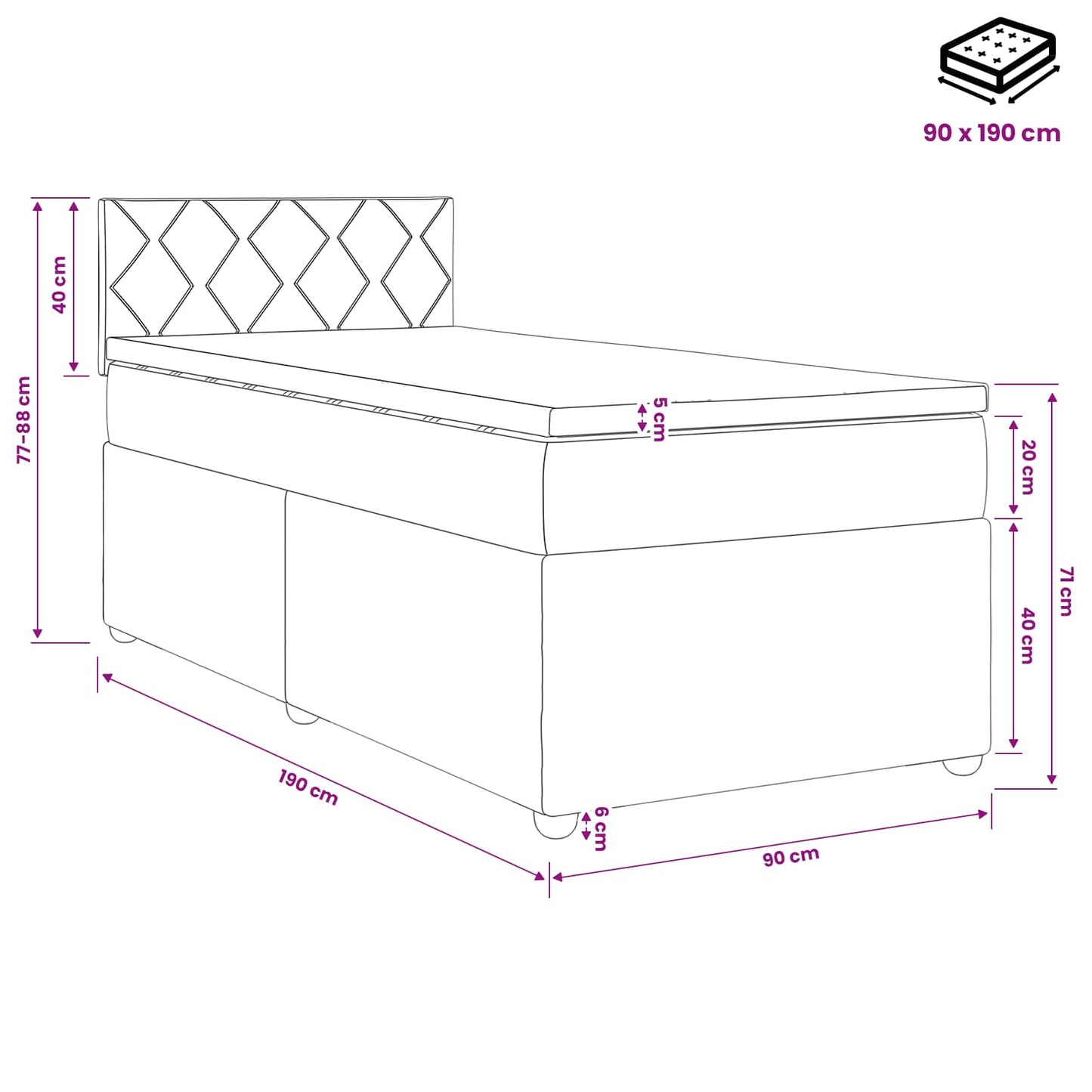 Boxspringbett mit Matratze Schwarz 90 x 190 cm Stoff