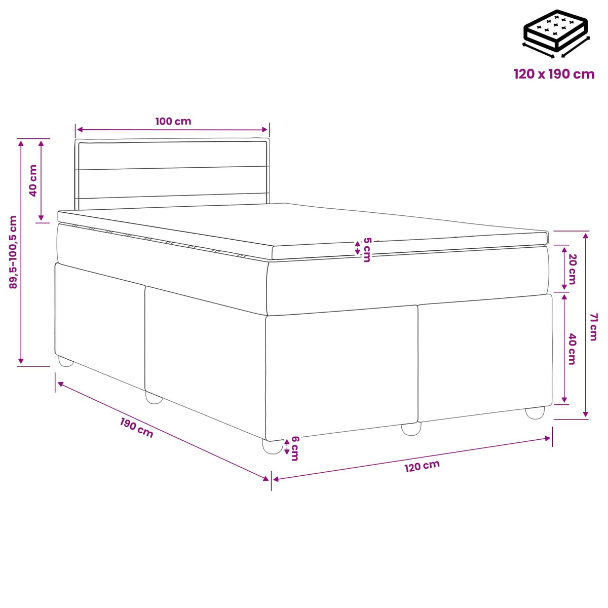 Boxspringbett mit Matratze Schwarz 120 x 190 cm Stoff