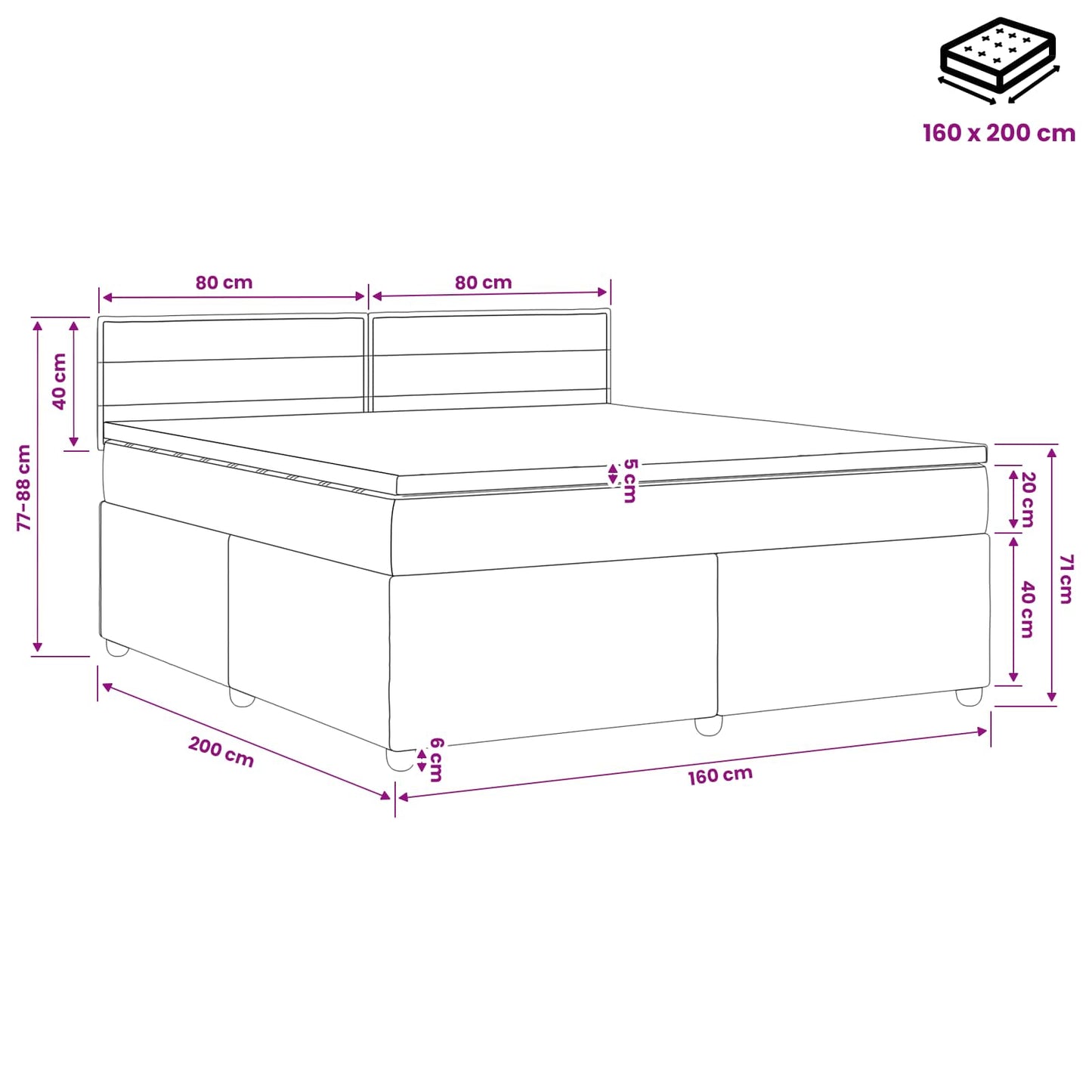 Boxspringbett mit Matratze Schwarz 160 x 200 cm Stoff