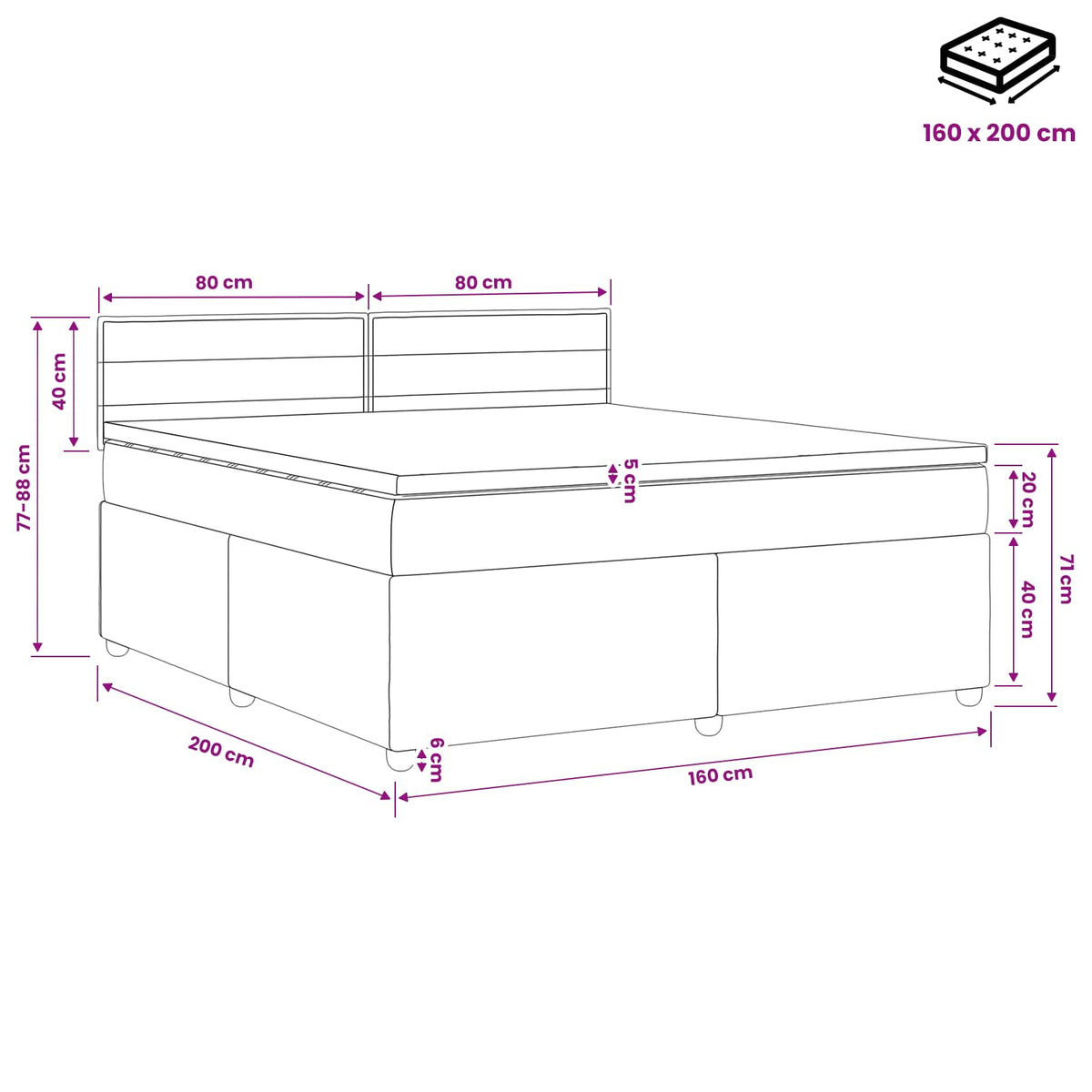 Boxspringbett mit Matratze Schwarz 160 x 200 cm Stoff