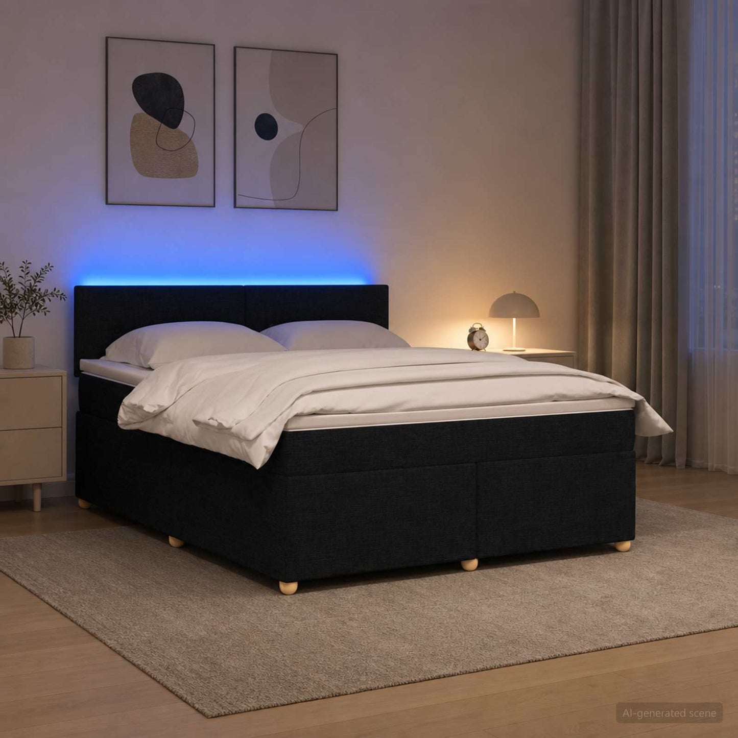Boxspringbett mit Matratze Schwarz 180 x 200 cm Stoff