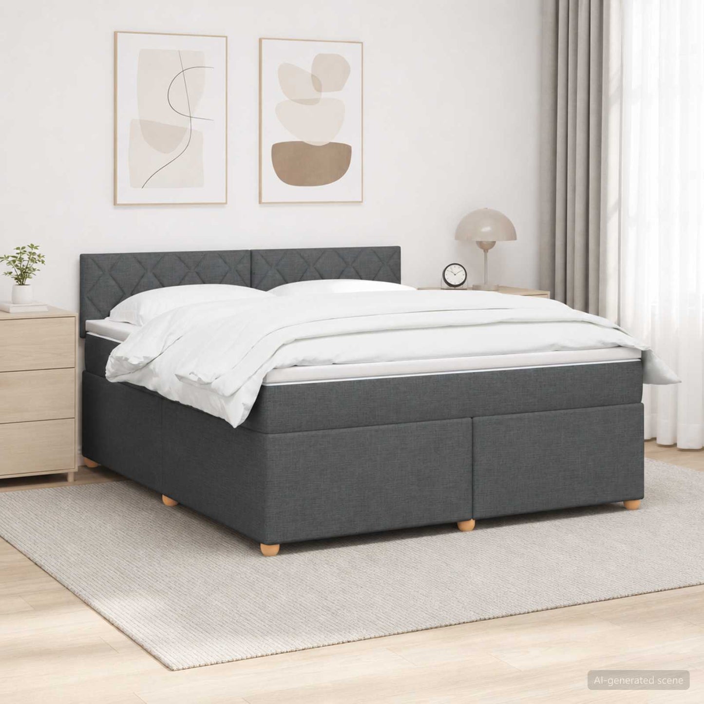 Boxspringbett mit Matratze Dunkelgrau 180 x 200 cm Stoff