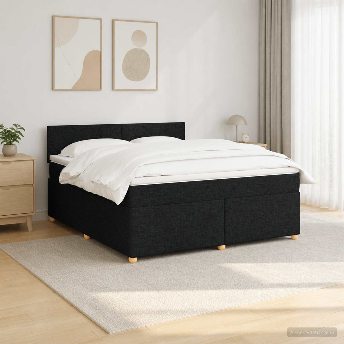 Boxspringbett mit Matratze Schwarz 160 x 200 cm Stoff