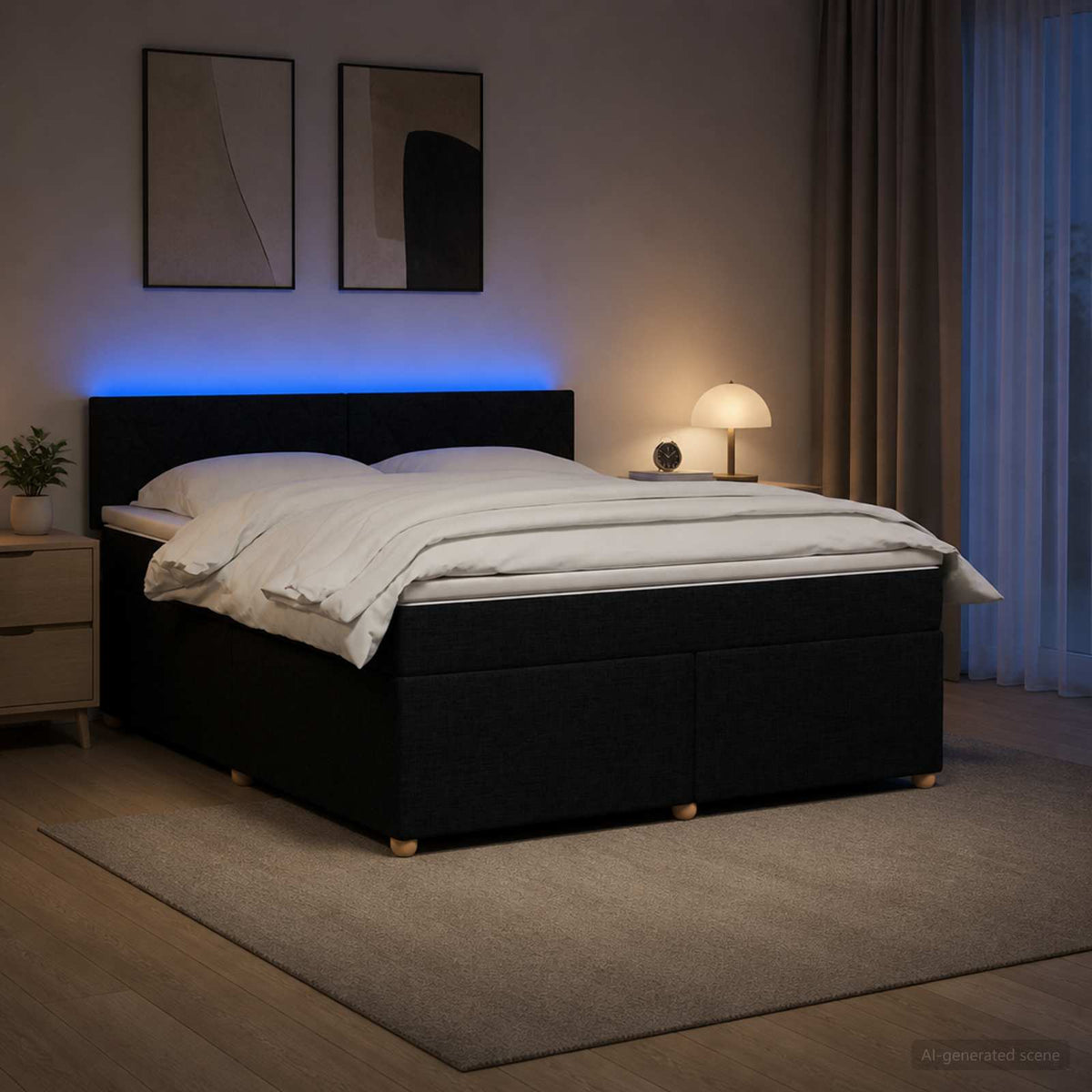 Boxspringbett mit Matratze Schwarz 160 x 200 cm Stoff