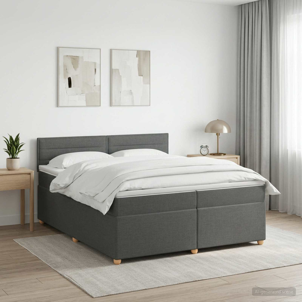Boxspringbett mit Matratze Dunkelgrau 200 x 200 cm Stoff