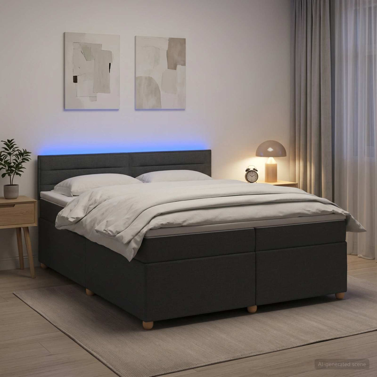 Boxspringbett mit Matratze Dunkelgrau 200 x 200 cm Stoff