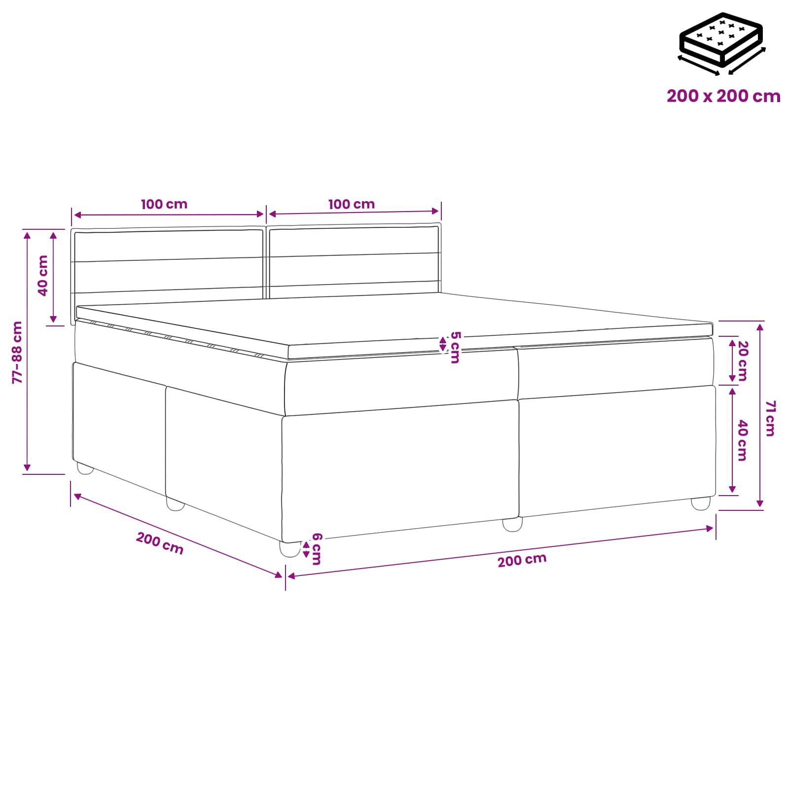 Boxspringbett mit Matratze Dunkelgrau 200 x 200 cm Stoff