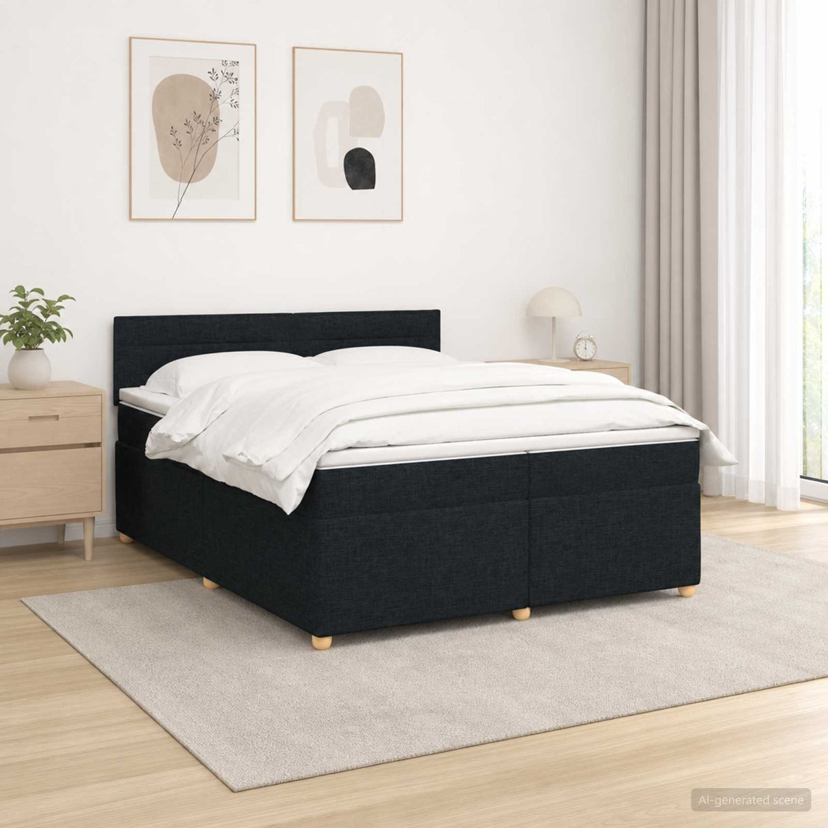 Boxspringbett mit Matratze Schwarz 200 x 200 cm Stoff