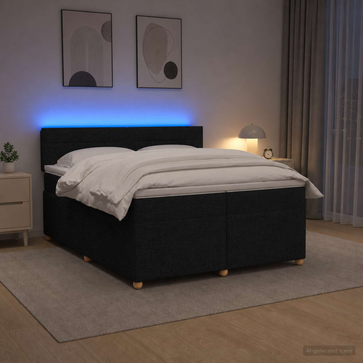 Boxspringbett mit Matratze Schwarz 200 x 200 cm Stoff
