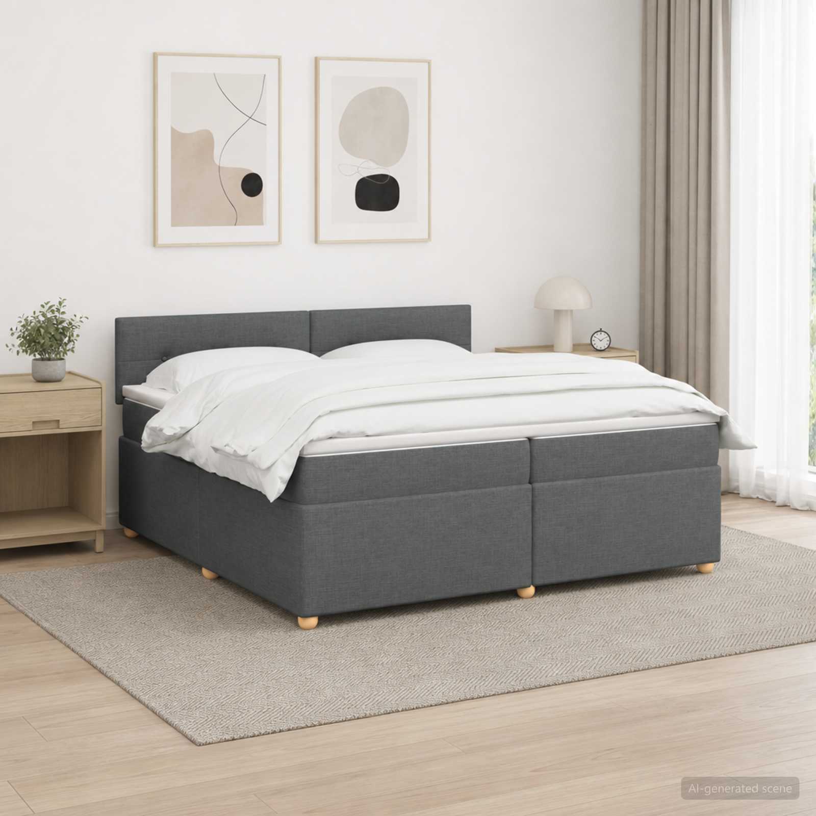 Boxspringbett mit Matratze Dunkelgrau 200 x 200 cm Stoff