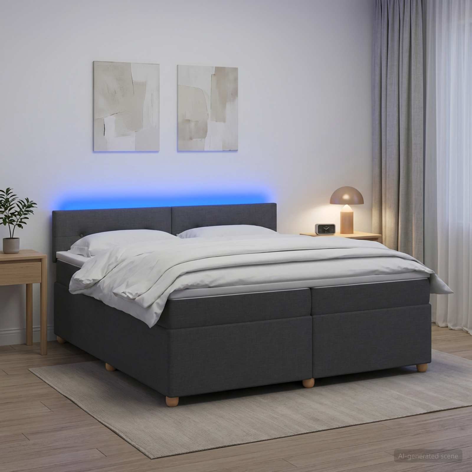 Boxspringbett mit Matratze Dunkelgrau 200 x 200 cm Stoff