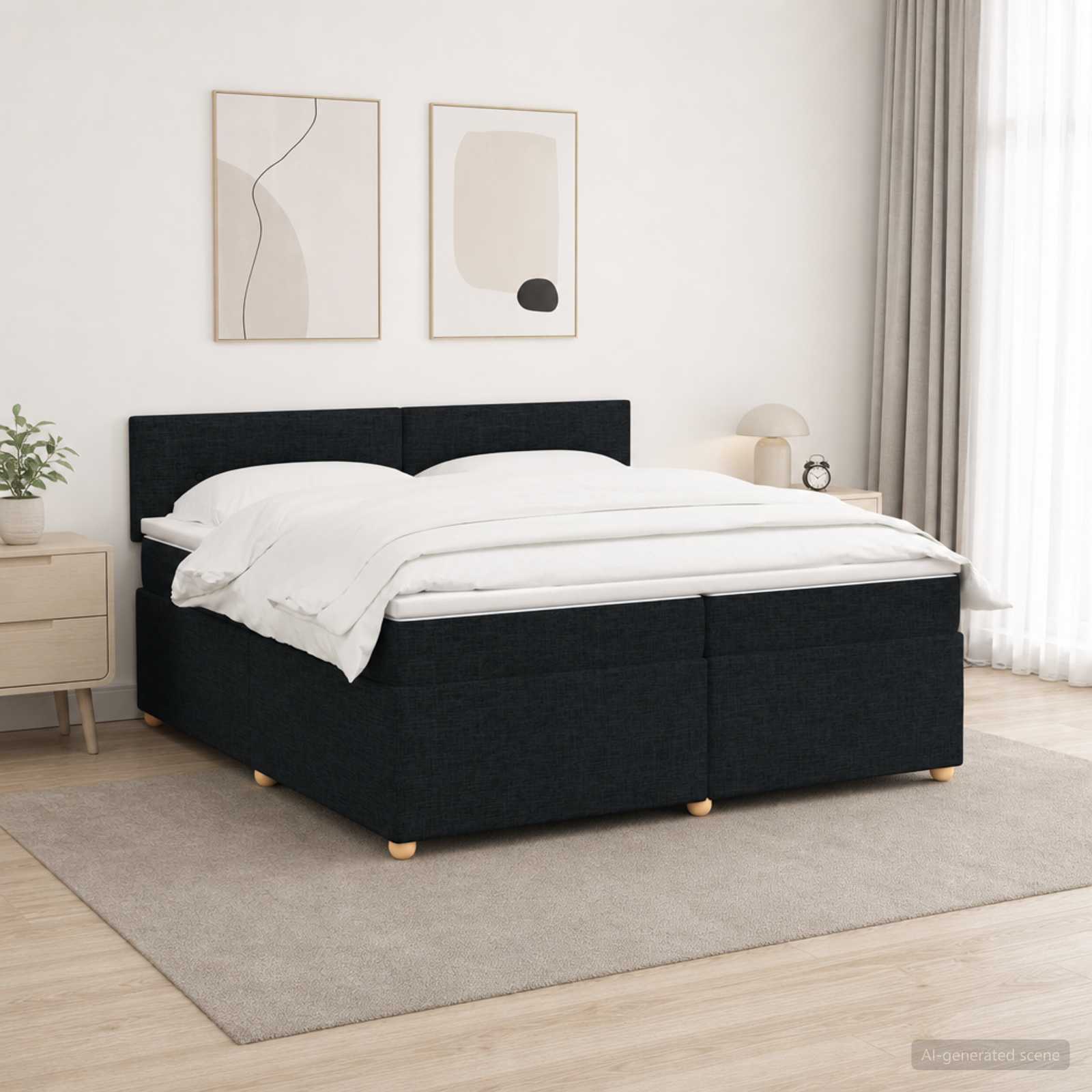 Boxspringbett mit Matratze Schwarz 200 x 200 cm Stoff