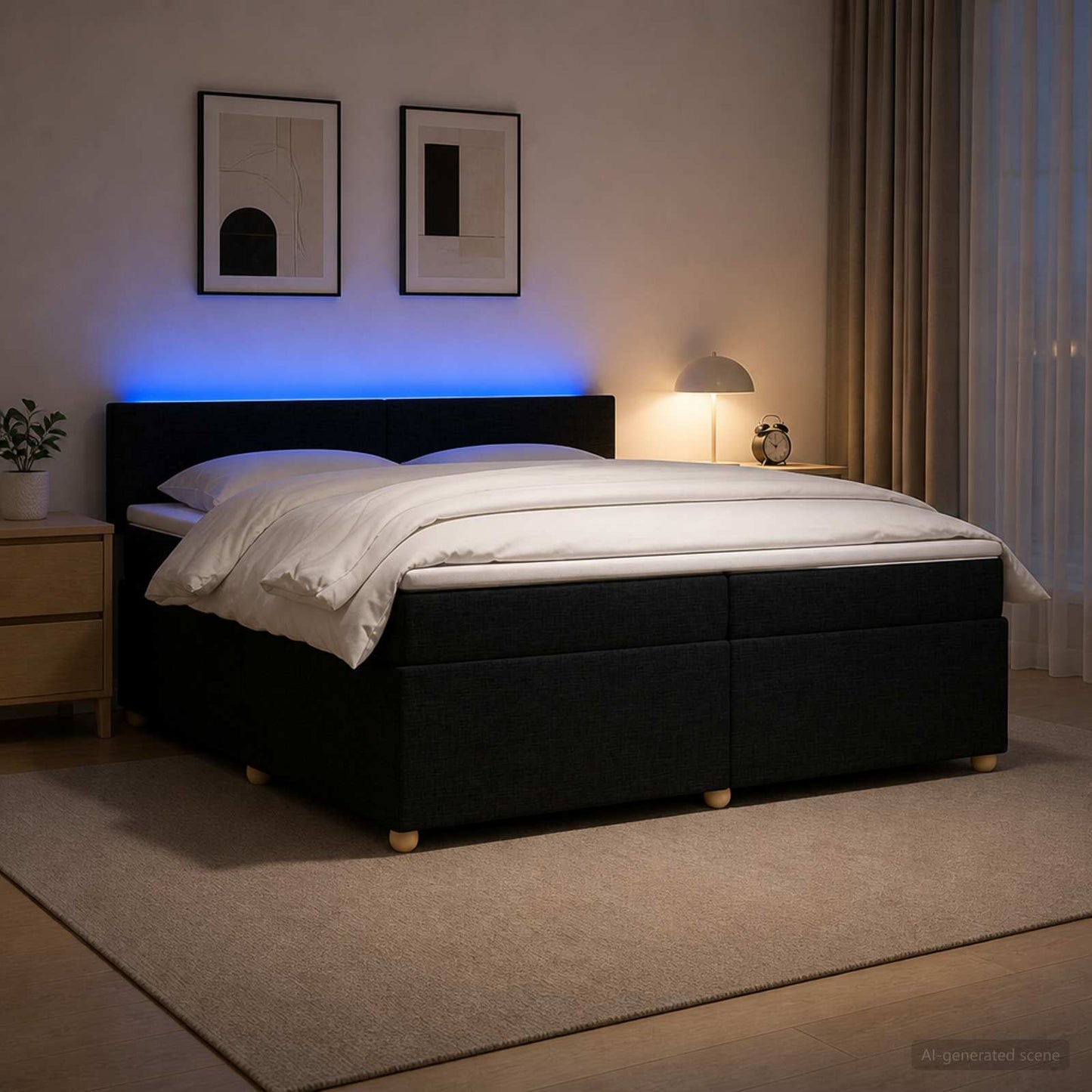 Boxspringbett mit Matratze Schwarz 200 x 200 cm Stoff