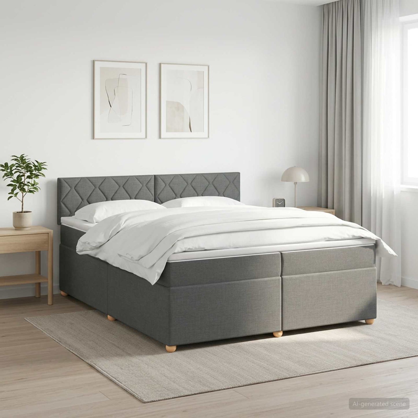 Boxspringbett mit Matratze Dunkelgrau 200 x 200 cm Stoff