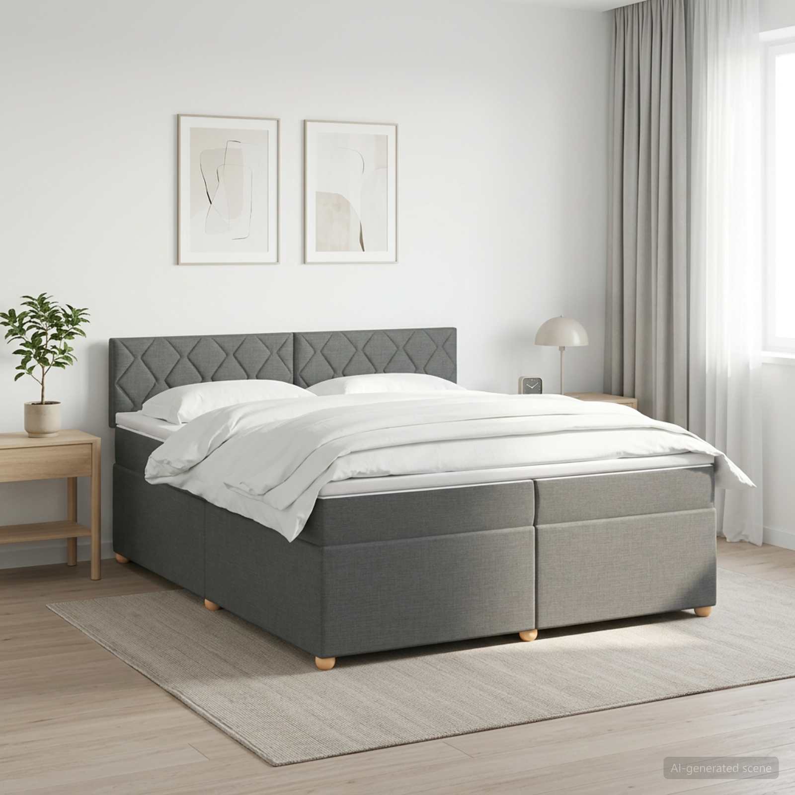 Boxspringbett mit Matratze Dunkelgrau 200 x 200 cm Stoff
