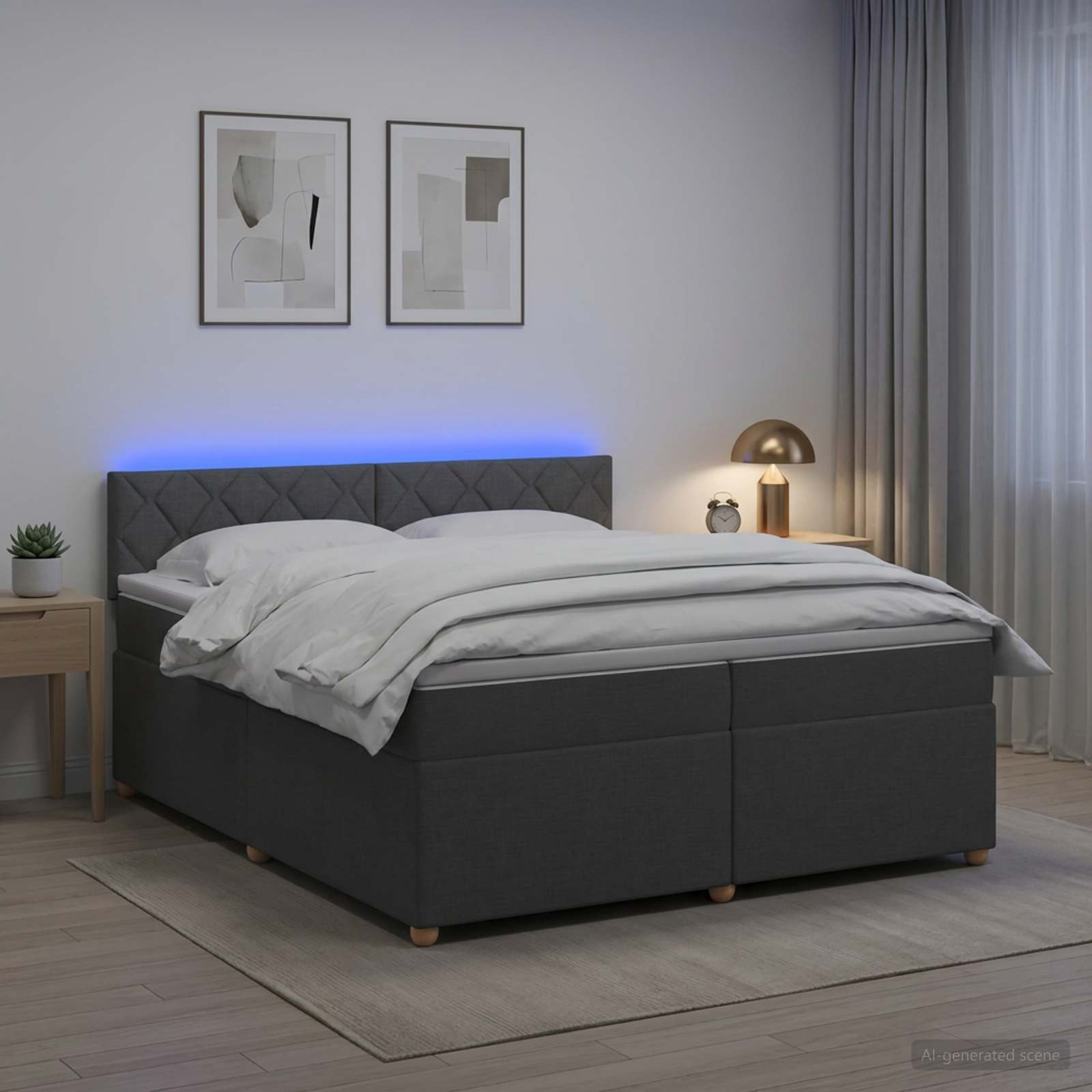 Boxspringbett mit Matratze Dunkelgrau 200 x 200 cm Stoff