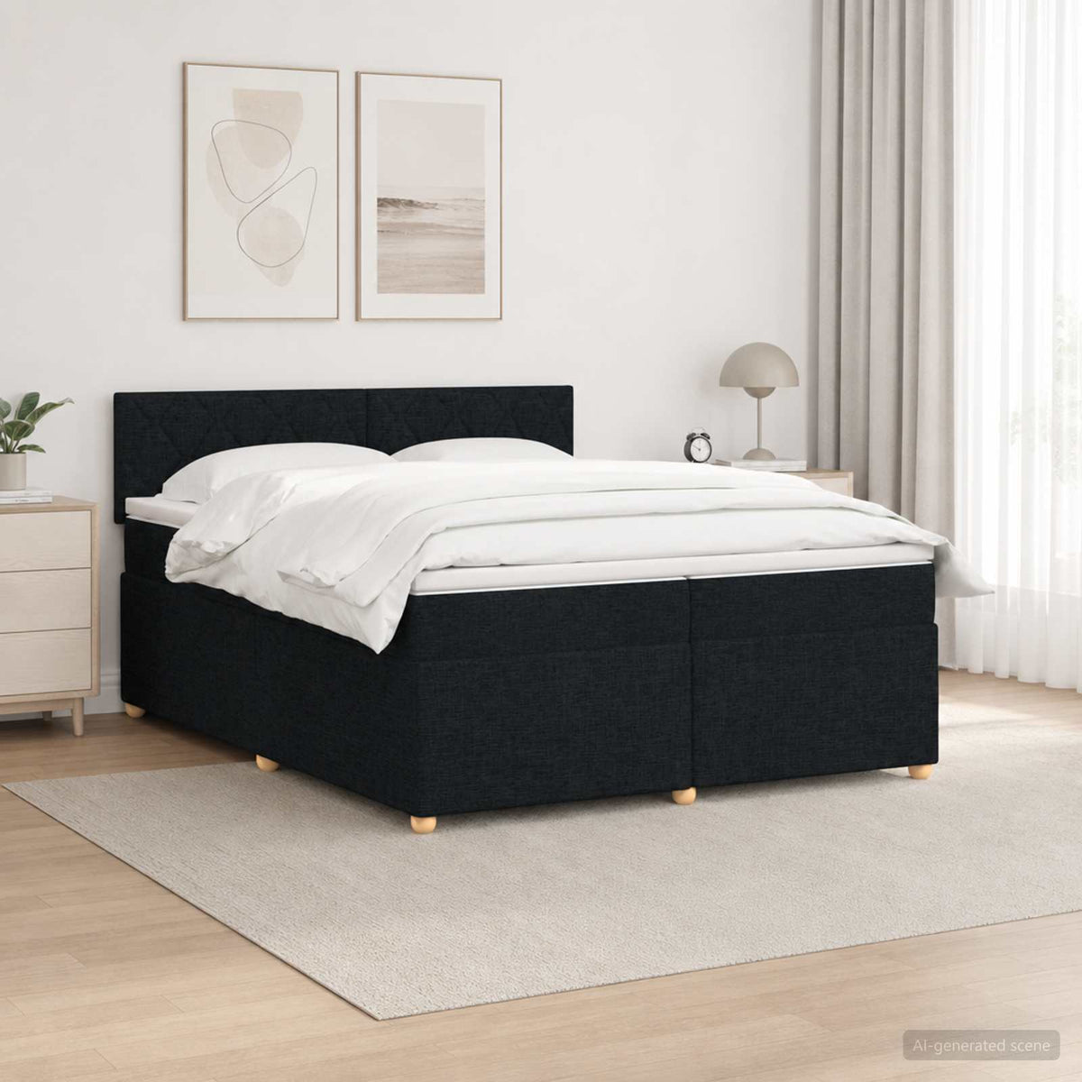 Boxspringbett mit Matratze Schwarz 200 x 200 cm Stoff