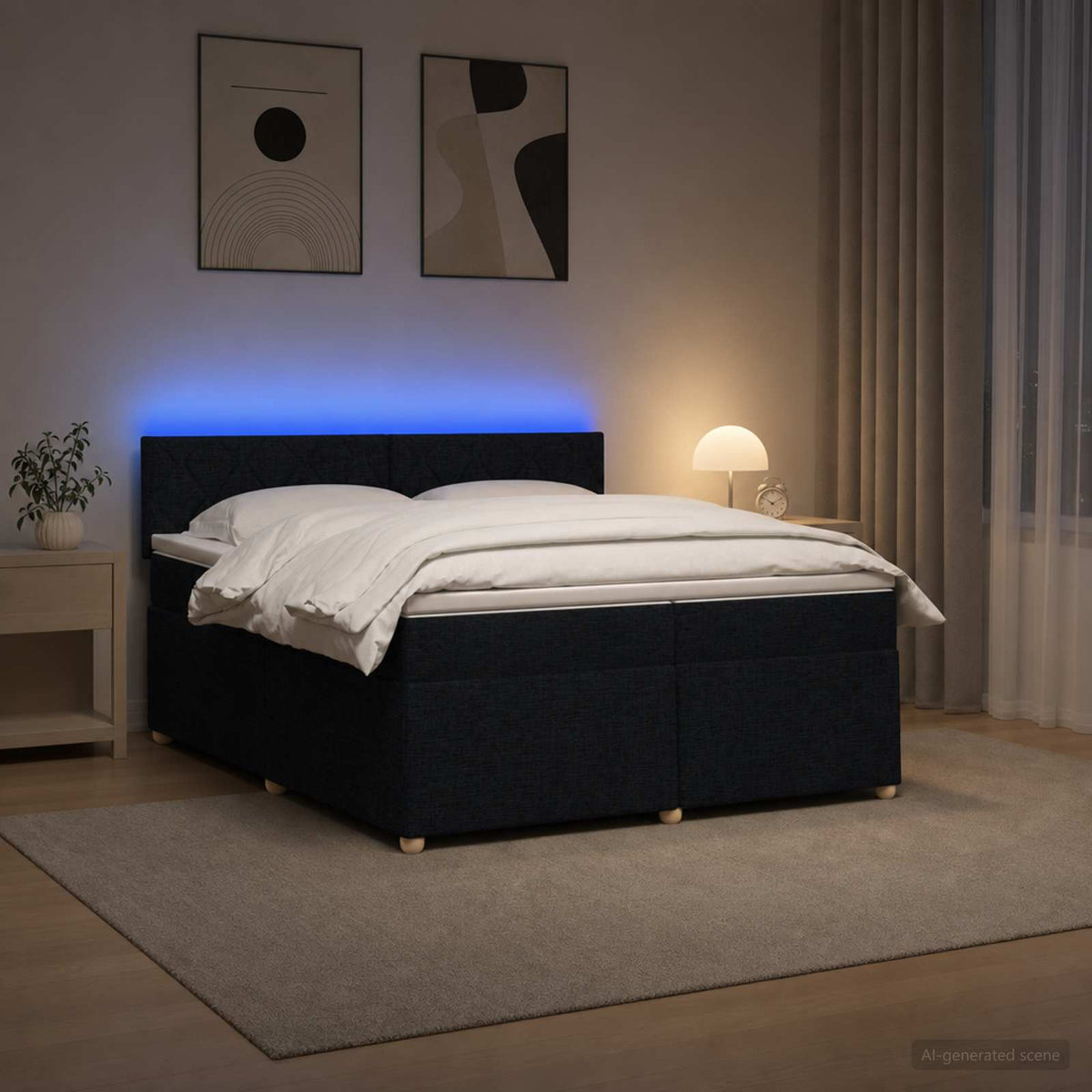 Boxspringbett mit Matratze Schwarz 200 x 200 cm Stoff