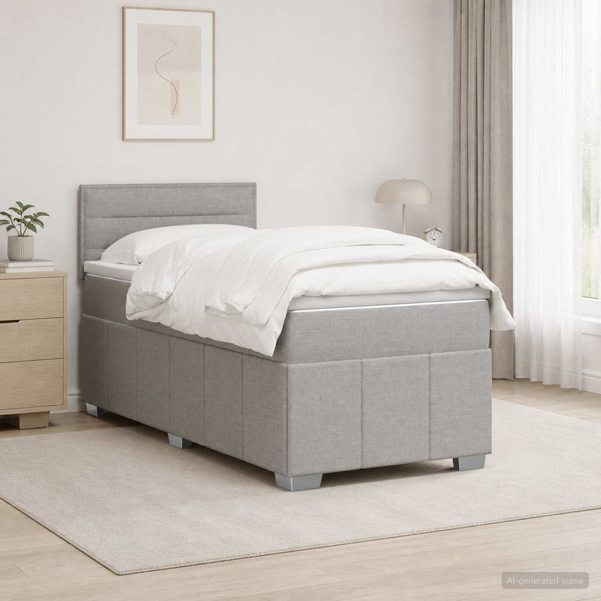 Boxspringbett mit Matratze Hellgrau 90 x 200 cm Stoff
