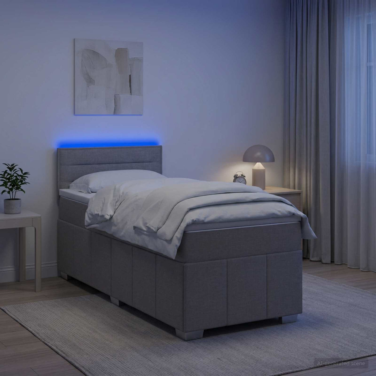 Boxspringbett mit Matratze Hellgrau 90 x 200 cm Stoff