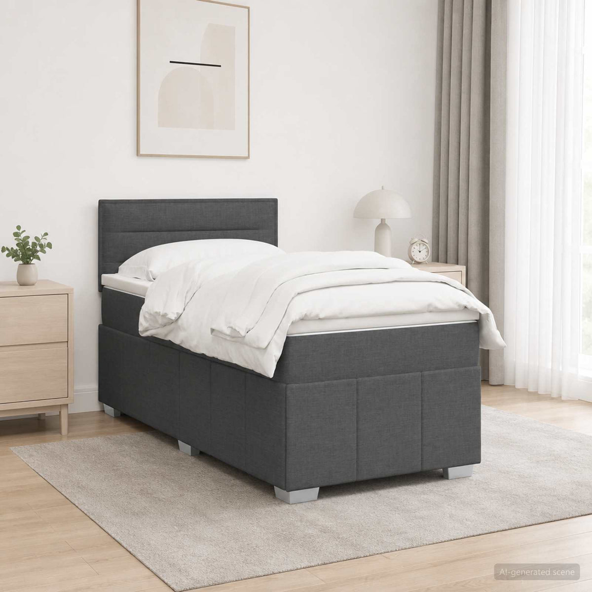 Boxspringbett mit Matratze und LED Dunkelgrau 90 x 190 cm Stoff