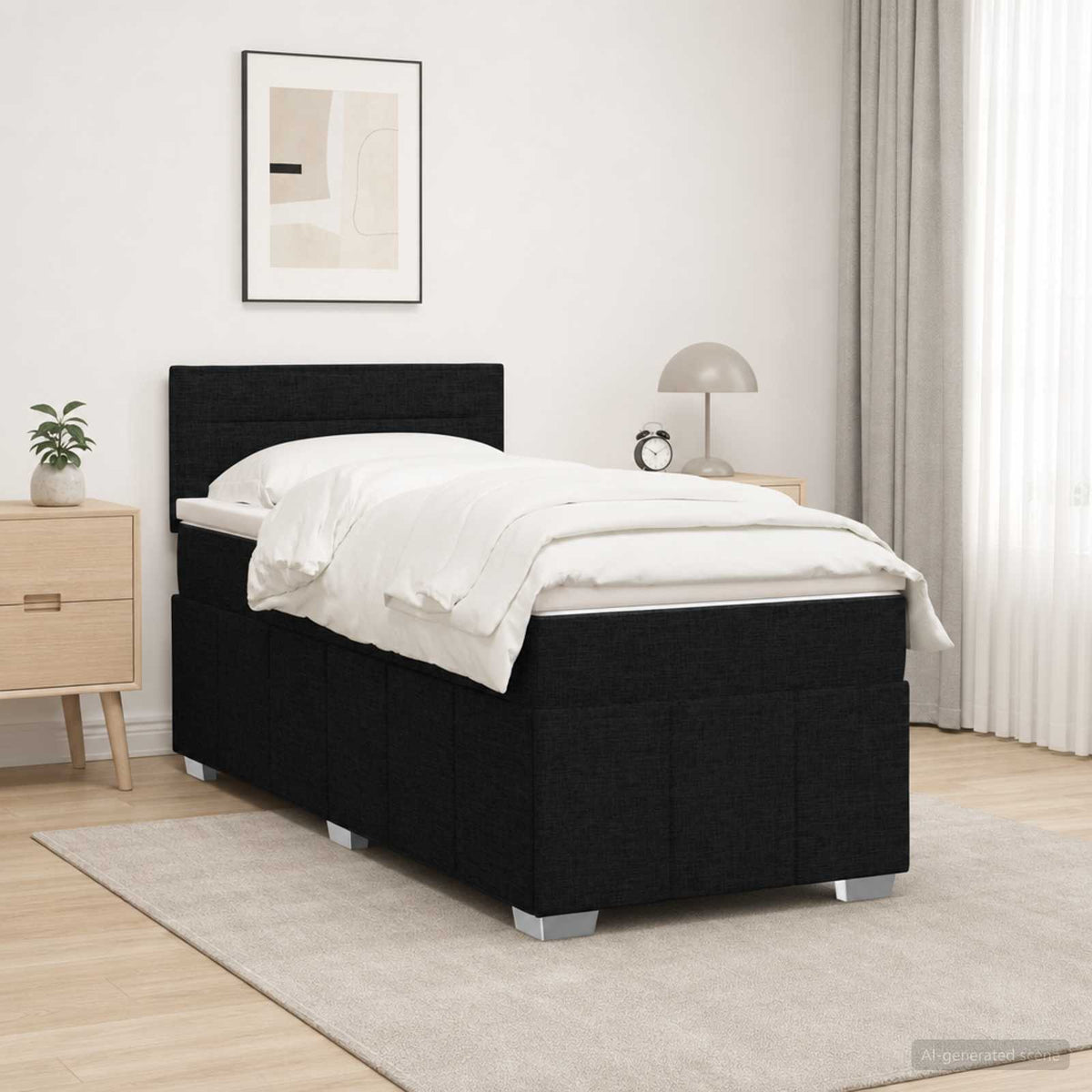 Boxspringbett mit Matratze Schwarz 90 x 200 cm Stoff