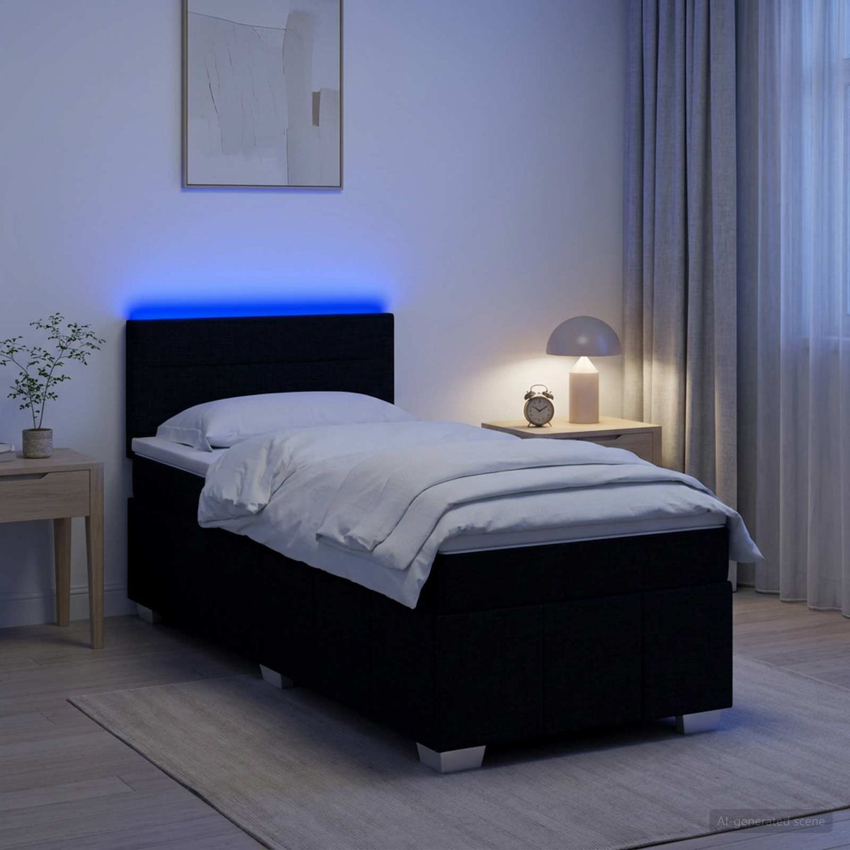 Boxspringbett mit Matratze Schwarz 90 x 200 cm Stoff