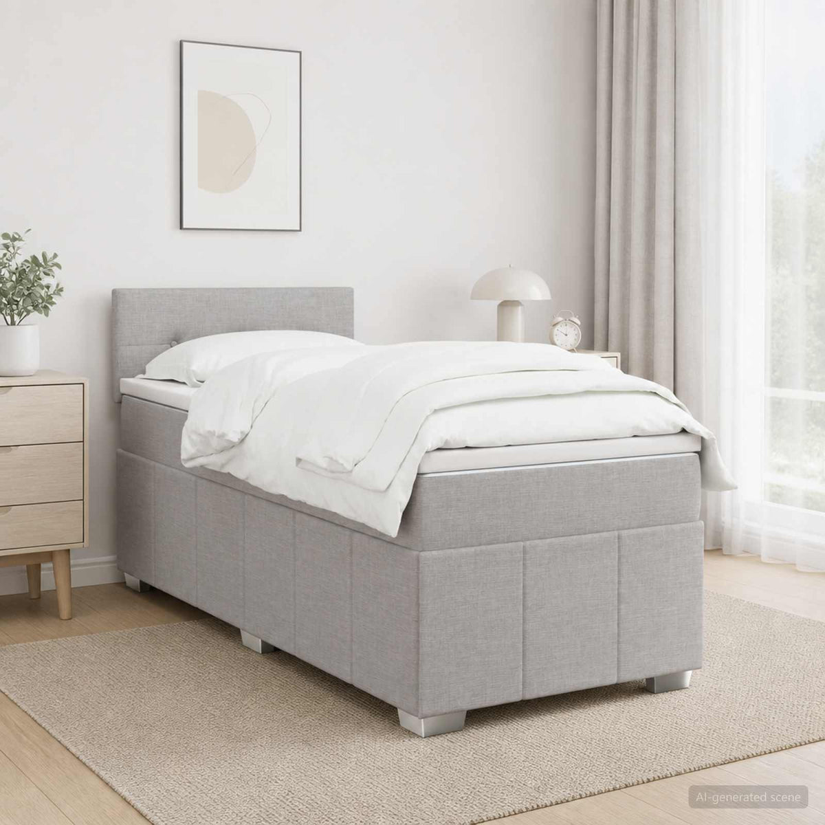 Boxspringbett mit Matratze Hellgrau 90 x 200 cm Stoff