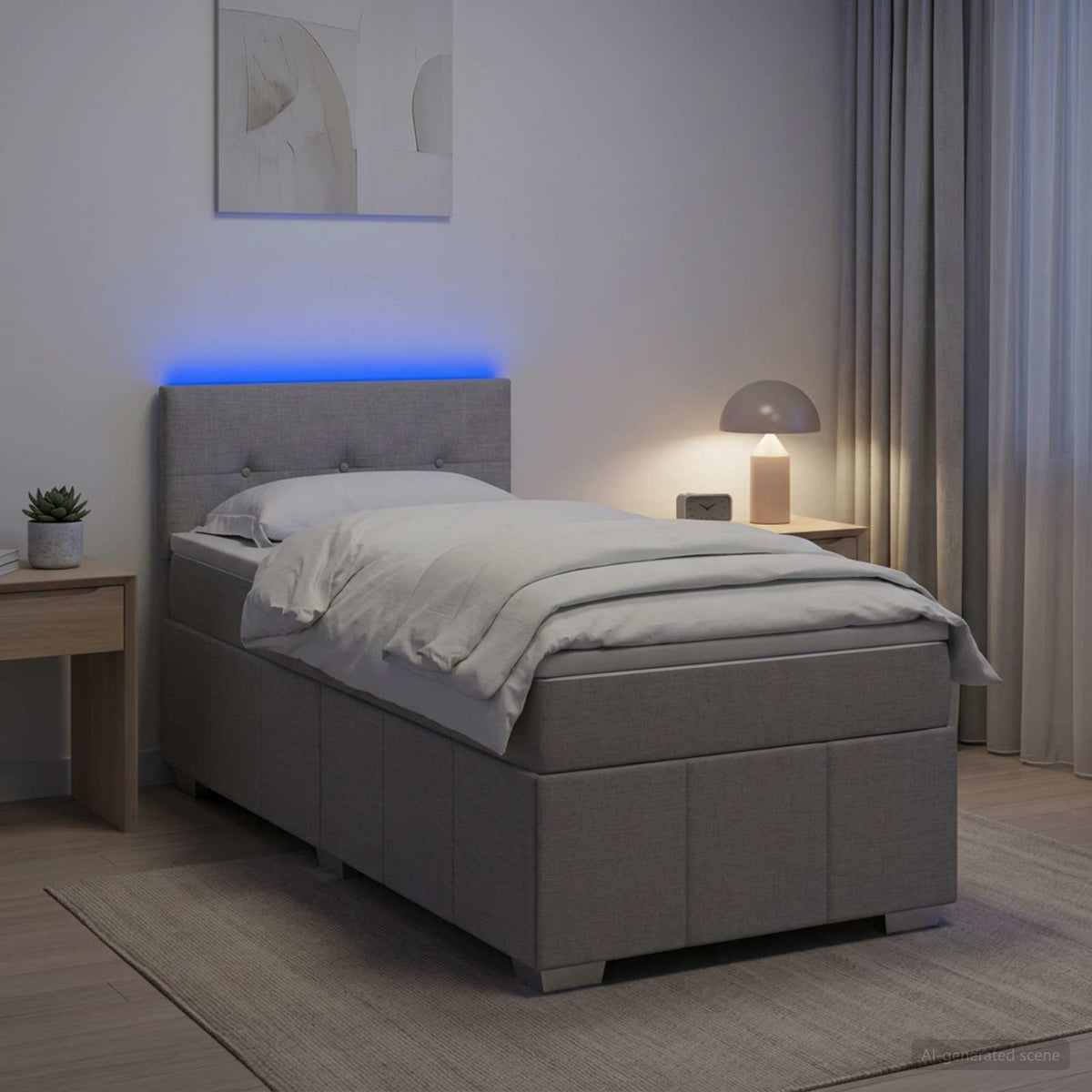 Boxspringbett mit Matratze Hellgrau 90 x 200 cm Stoff
