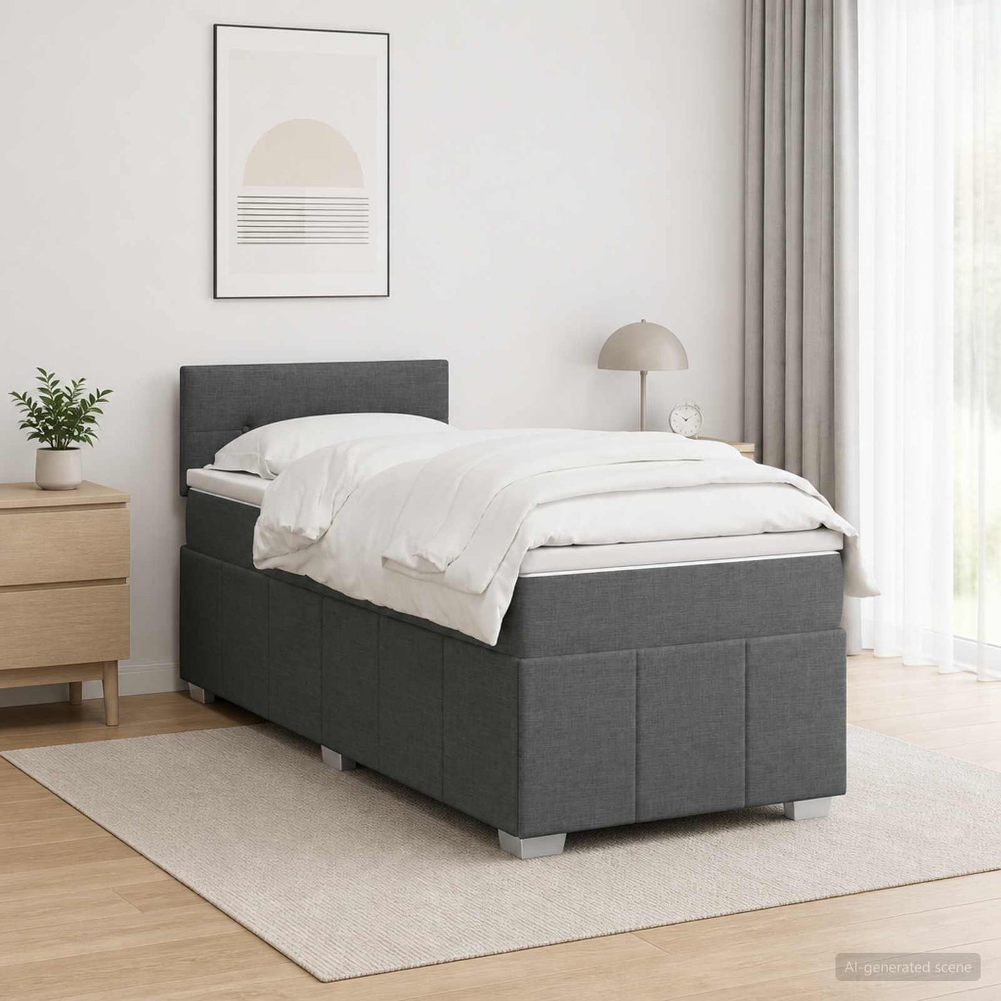 Boxspringbett mit Matratze Dunkelgrau 80 x 200 cm Stoff