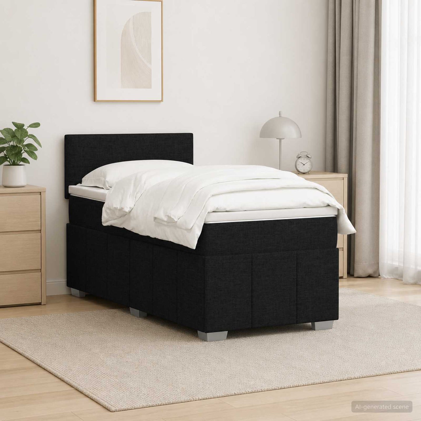 Boxspringbett mit Matratze Schwarz 90 x 200 cm Stoff