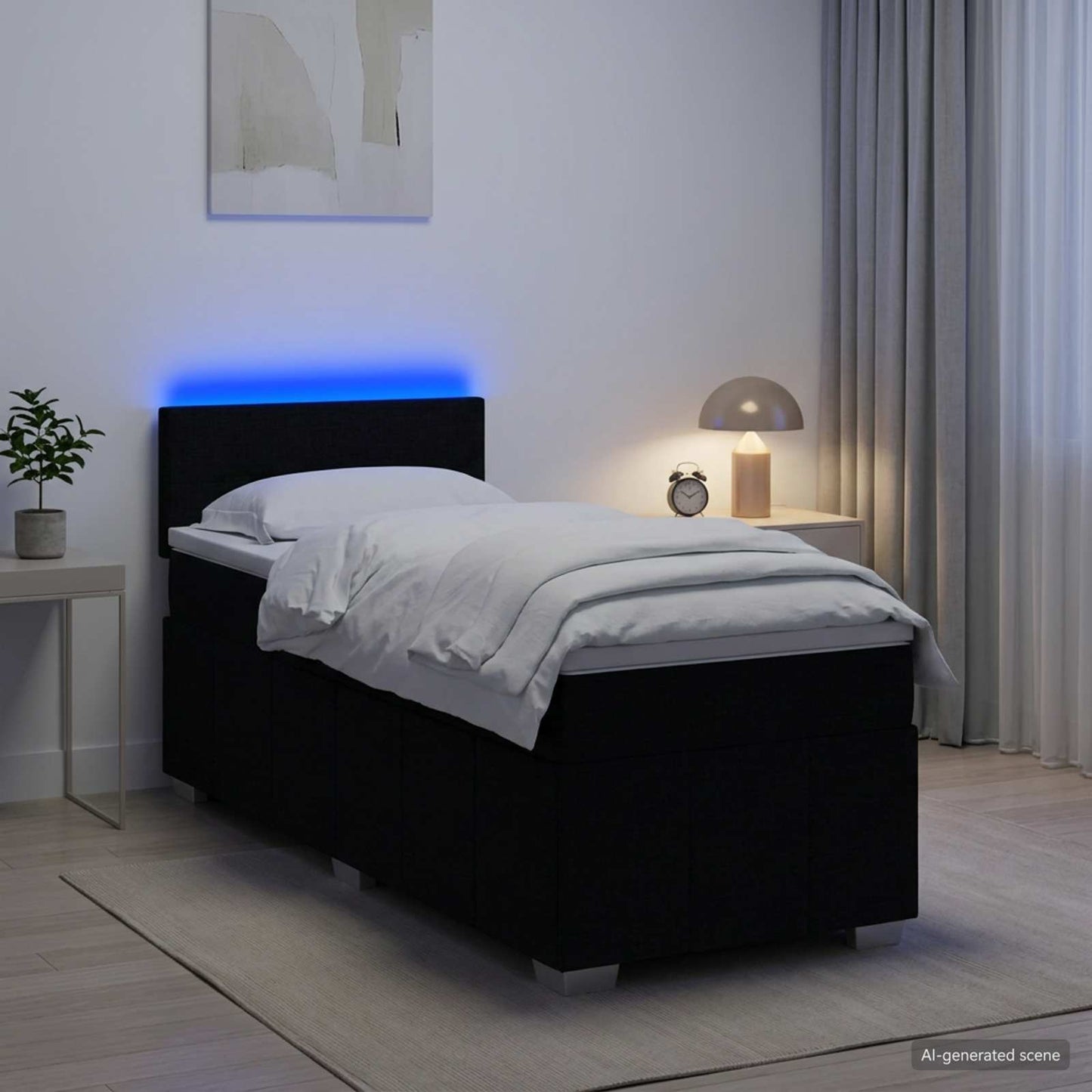 Boxspringbett mit Matratze Schwarz 90 x 200 cm Stoff