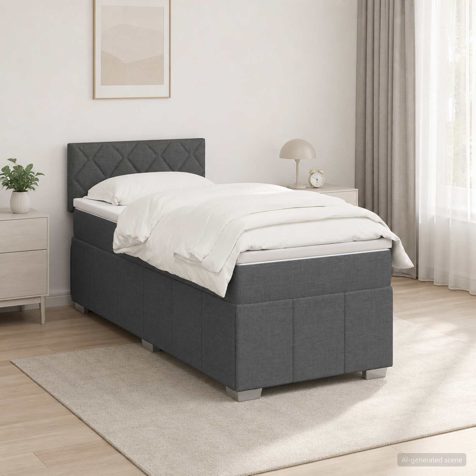 Boxspringbett mit Matratze Dunkelgrau 80 x 200 cm Stoff