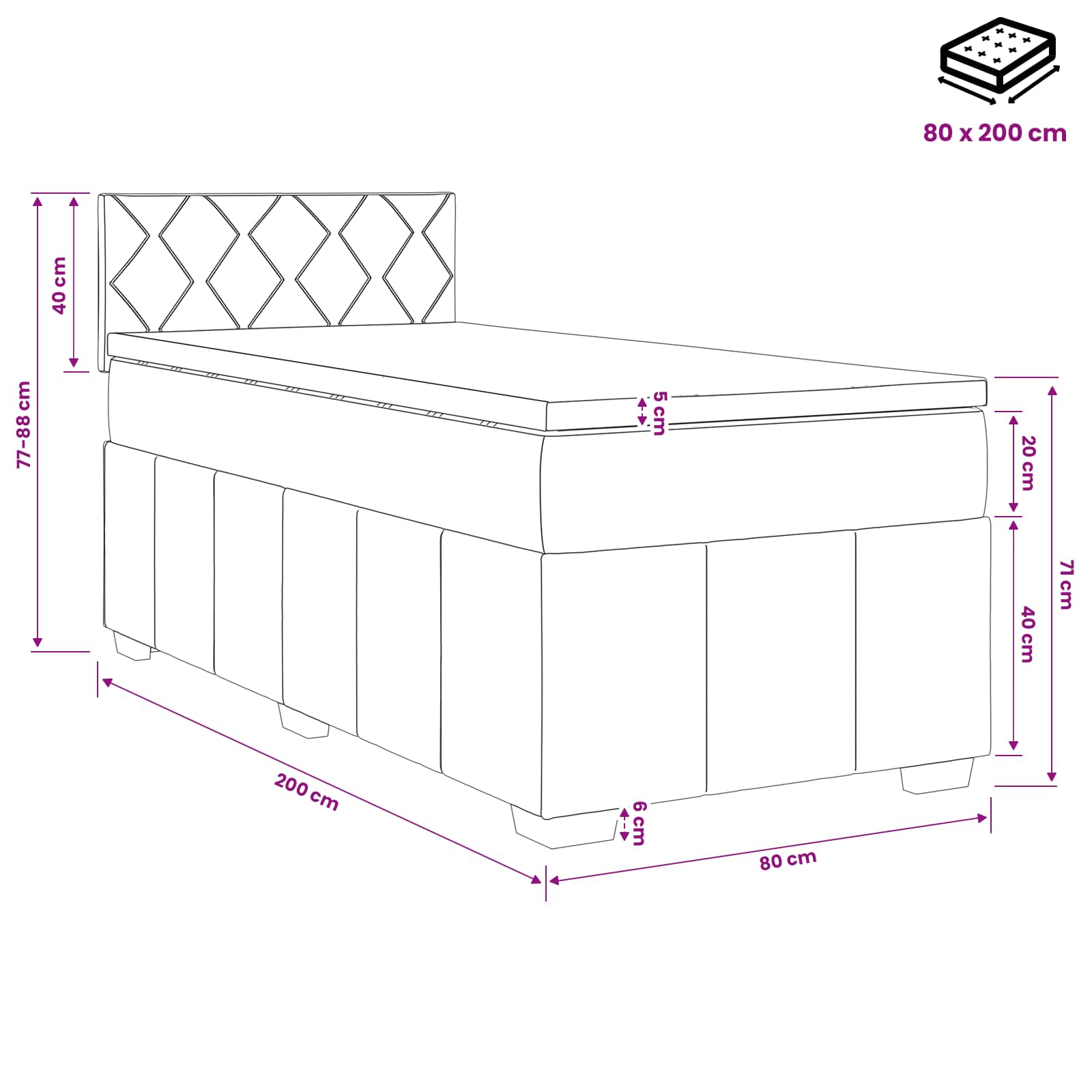 Boxspringbett mit Matratze Dunkelgrau 80 x 200 cm Stoff
